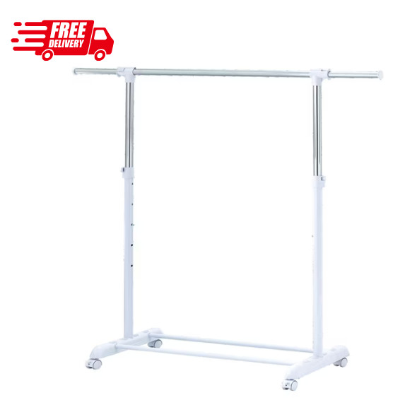Mainstays Adjustable Metal Rolling Garment Rack, Chrome & White..