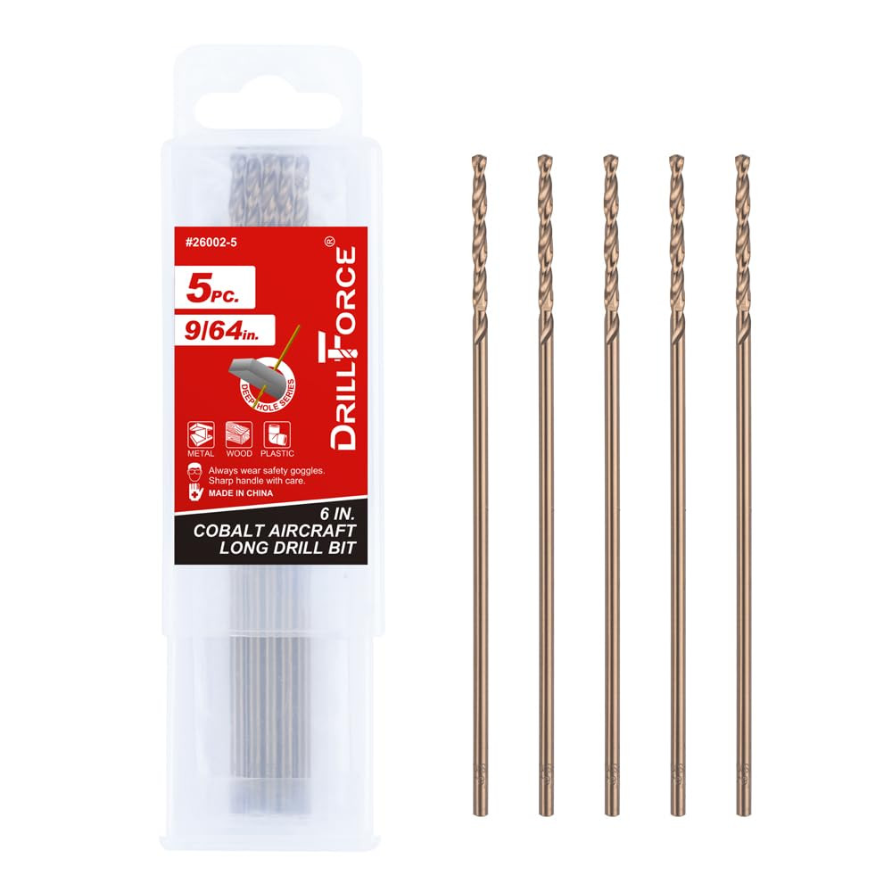 9/64 In. X 6 In. Cobalt Aircraft Extension Drill Bits Set, M35 High Speed Steel