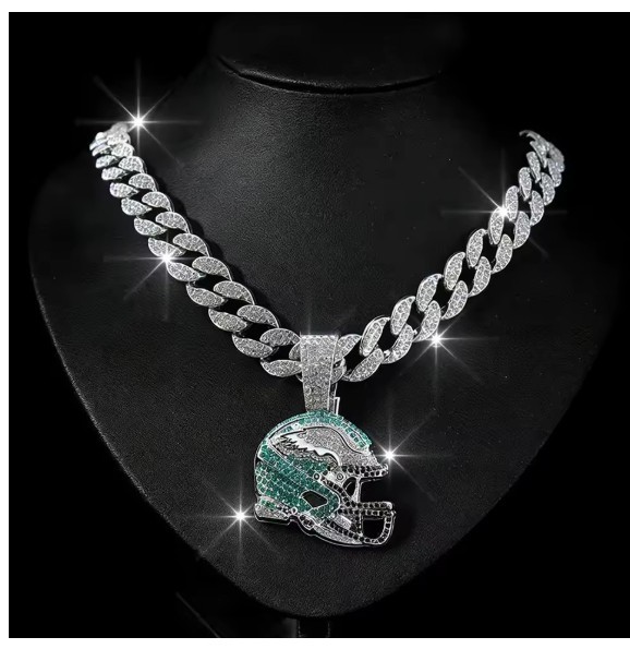 Philadelphia Eagles Football Bling Necklace Fashion Cubic Zirconia Chain Philadelphia Eagles Football Bling Necklace Fashion Cubic Zirconia Chain