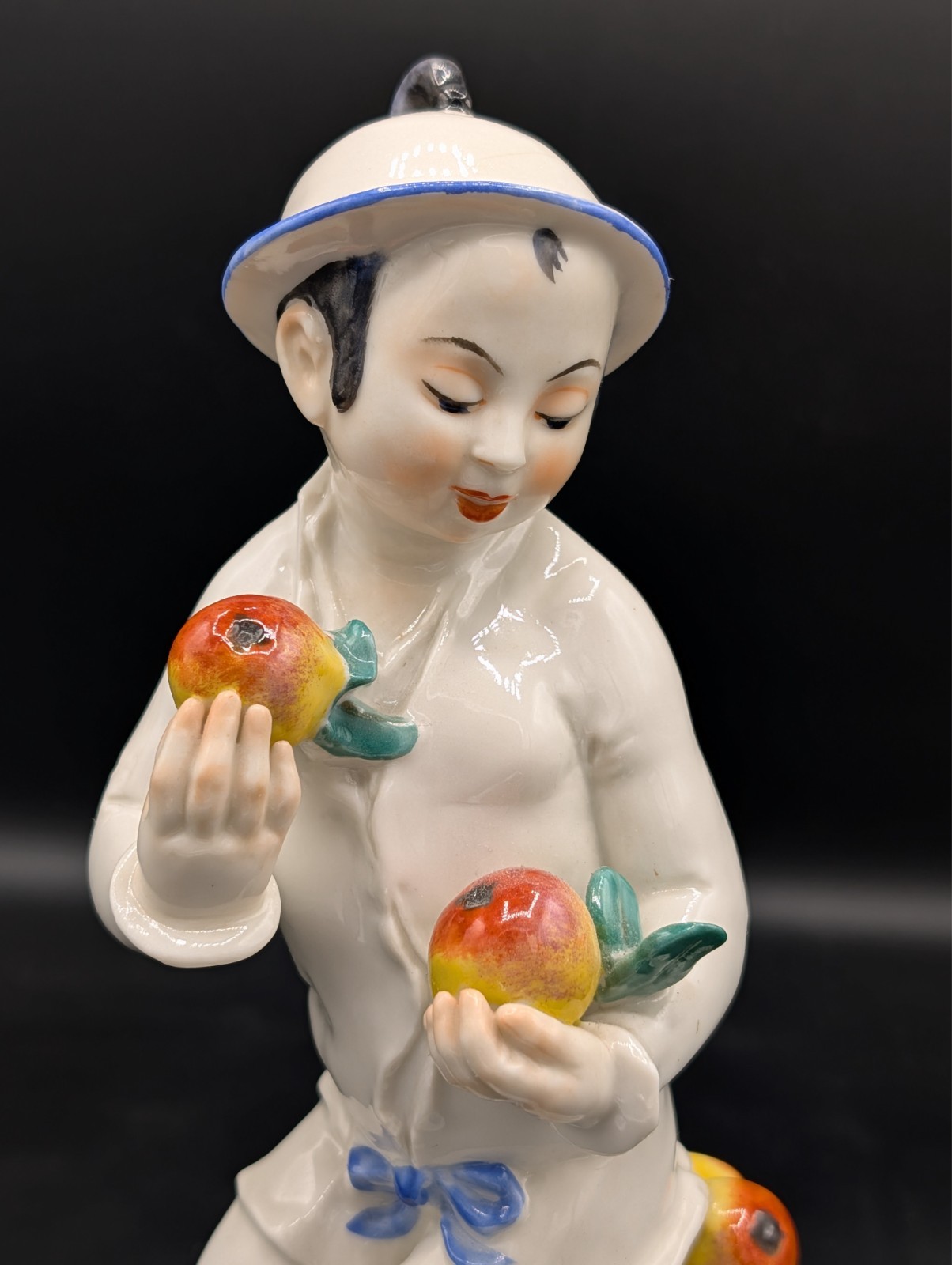 Antique German Schwarzburger Boy With Apples Porcelain Figurine 9\