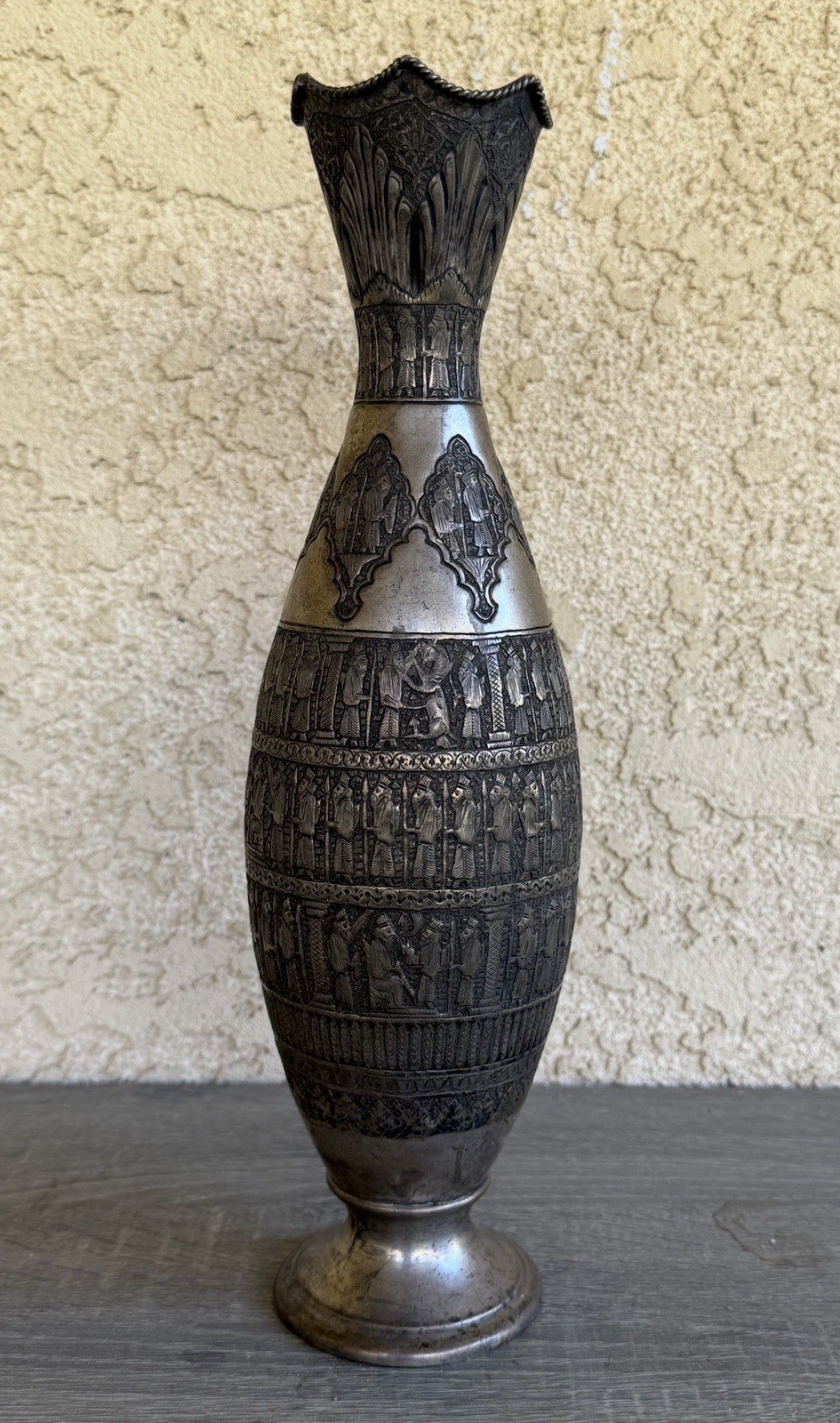 Antique Persian 84 Silver Vase Hand Chased Figural 13.25” Middle Eastern