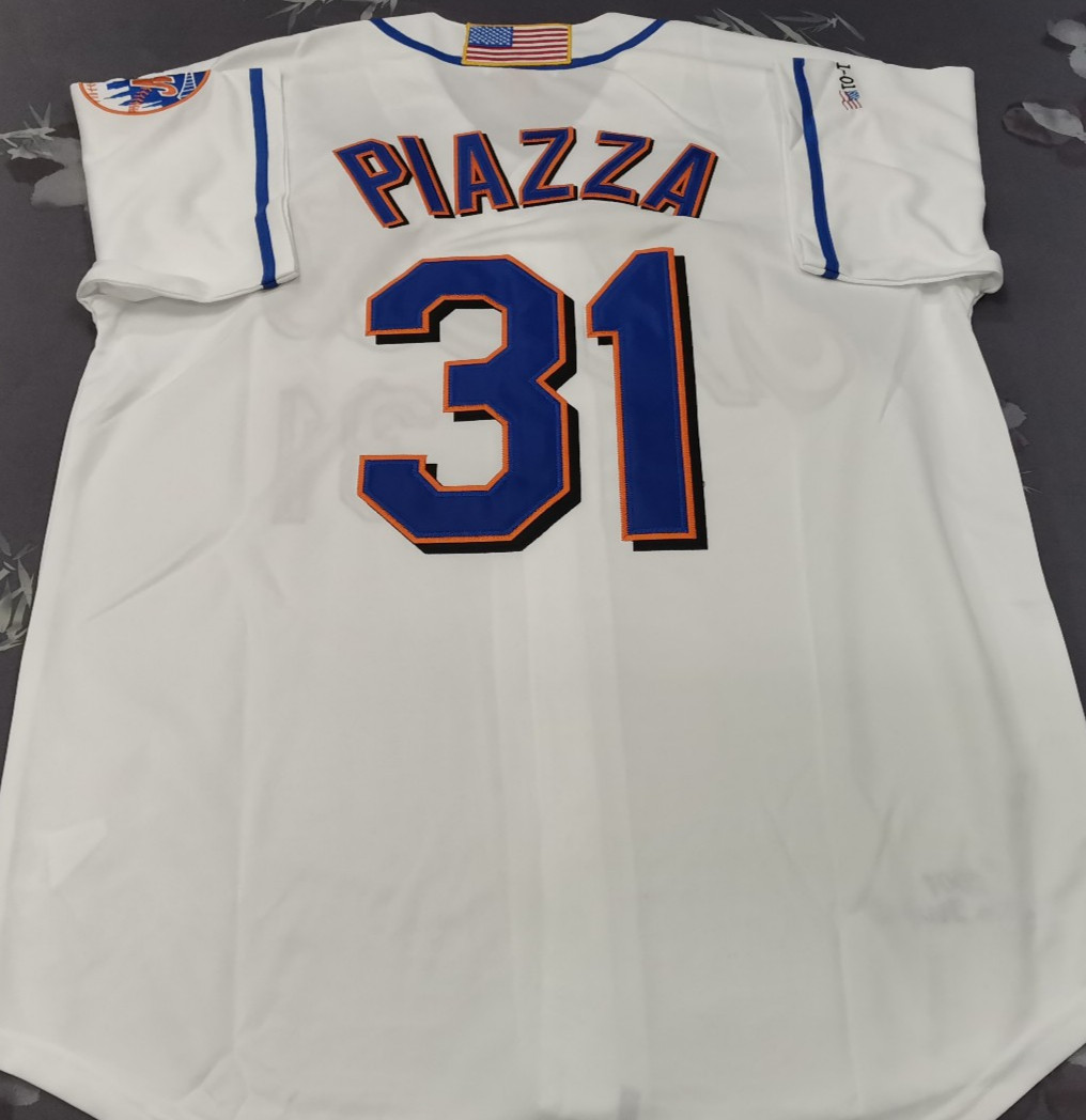 VINTAGE Mike Piazza #31 Mets Throwback White Sewn Stitched Jersey.