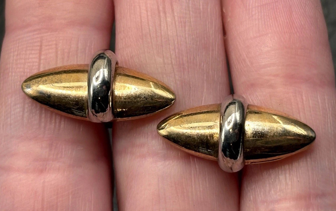 Vintage Swank Torpedo Bullet Cufflinks Two Tone Men\'s Gold Tone Silver Tone