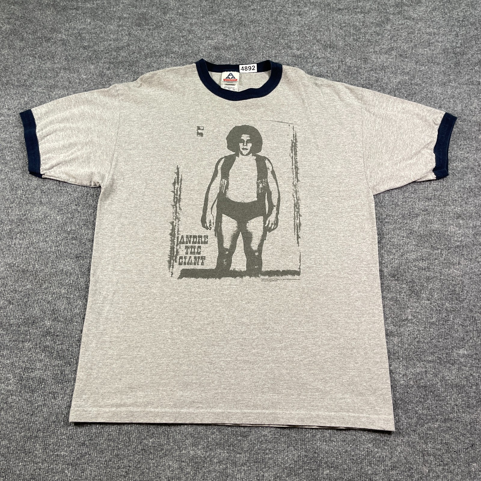 Vintage 2002 WWE Andre The Giant Wrestling Ringer Shirt XL 23x30 Gray