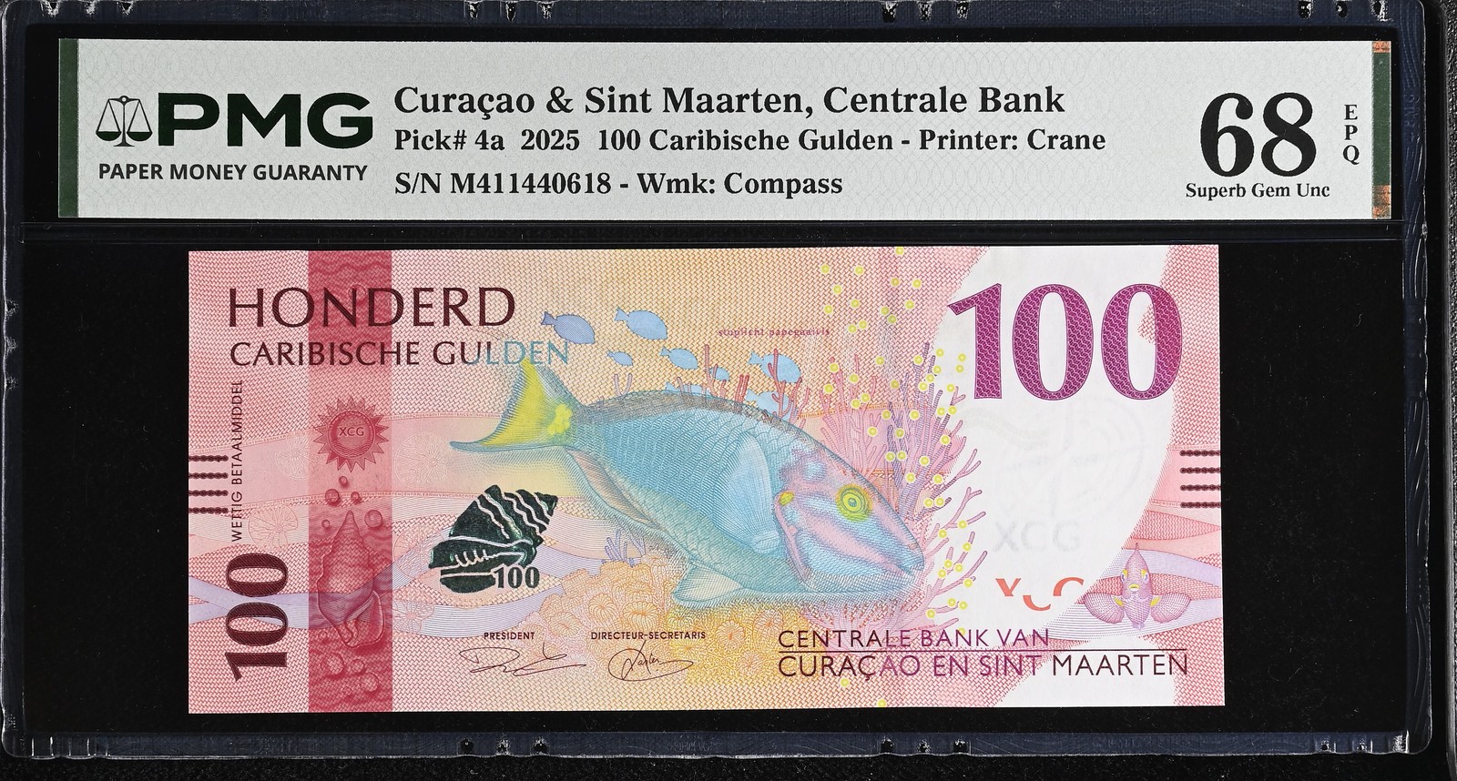 CURACAO & SINT MAARTEN 100 Gulden 2025 P 4 a Superb Gem UNC PMG 68 EPQ