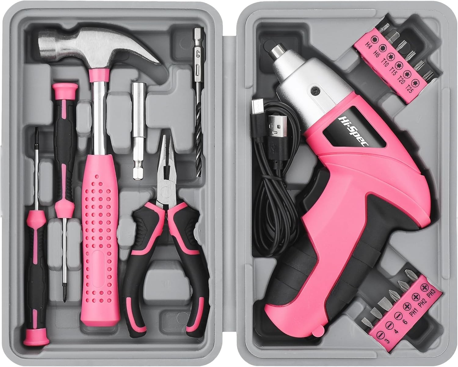 Hi-Spec 3.6V Cordless Electric Screwdriver Mini Drill Set 26pc Bits Rechargeable