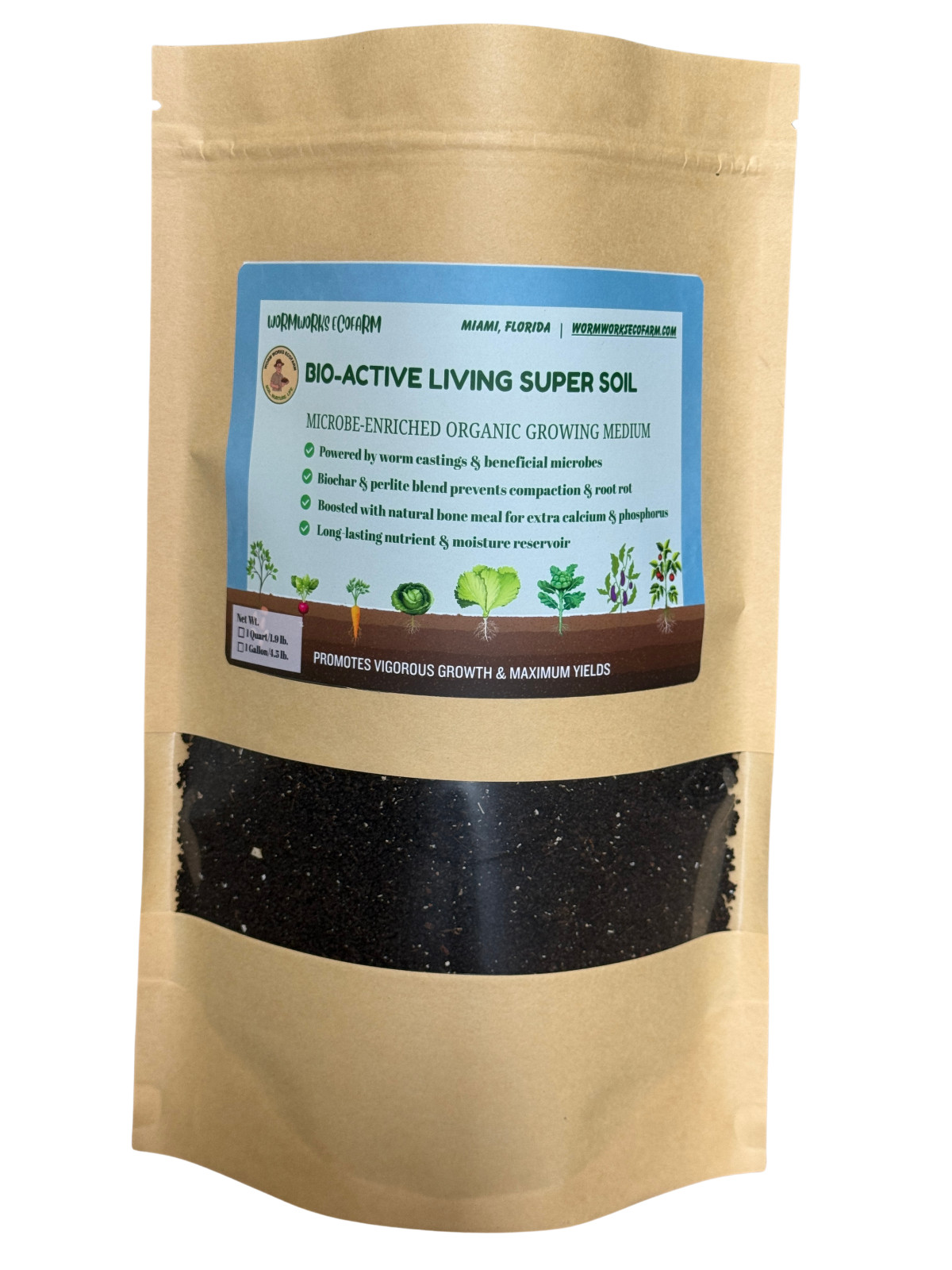 WormWorks Organic Living Super Soil - Potting Mix w/ Worm Castings & Biochar 1.9