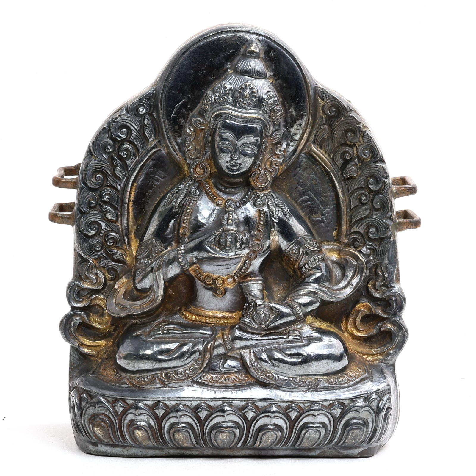 Antique Tibetan Nepalese Green Tara Embossed Silver Copper Ghau Box Amulet Antique Tibetan Nepalese Green Tara Embossed Silver Copper Ghau Box Amulet