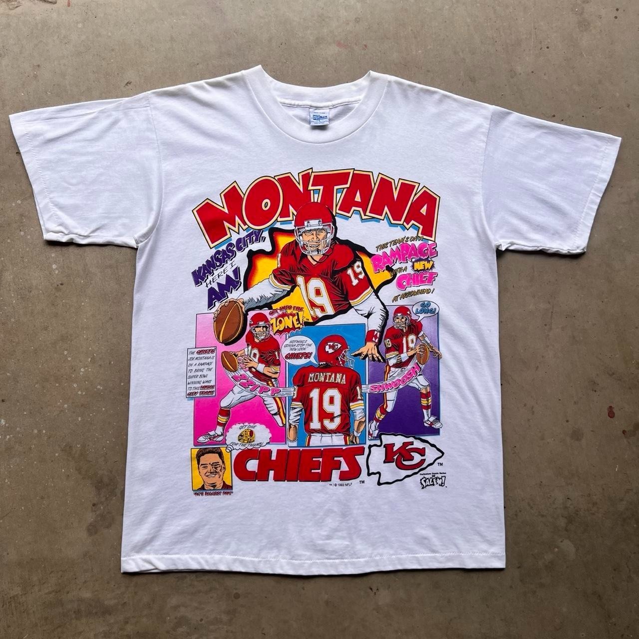 Kansas City Chiefs Joe Montana crazy comic shirt reprint VK14564