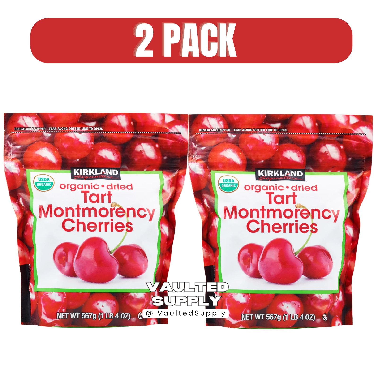 Kirkland Organic Dried Tart Montmorency Cherries 2 Pack 1.13kg Bulk