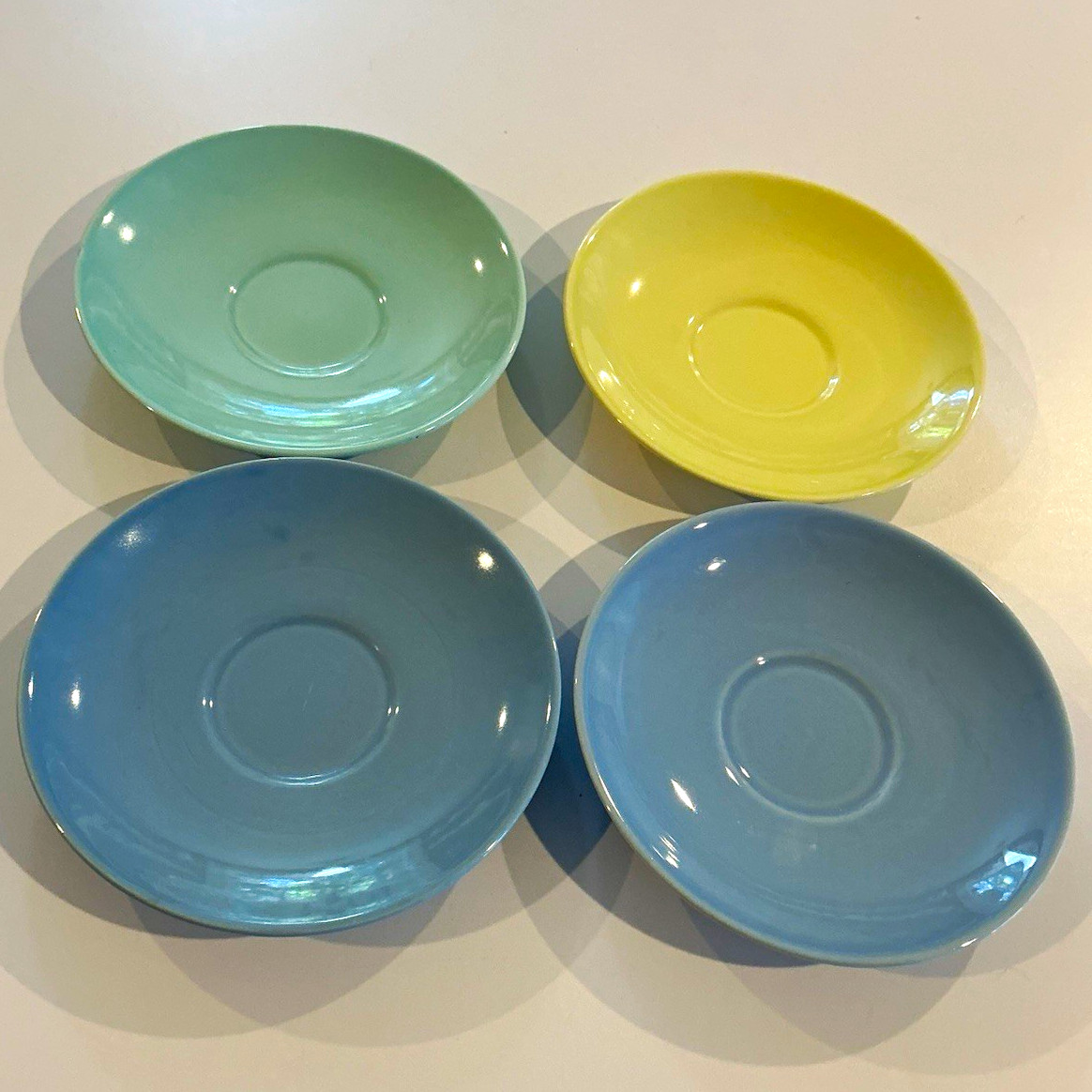 Lu Ray Set of 4   Blue Green Yellow cup saucers no cups included 