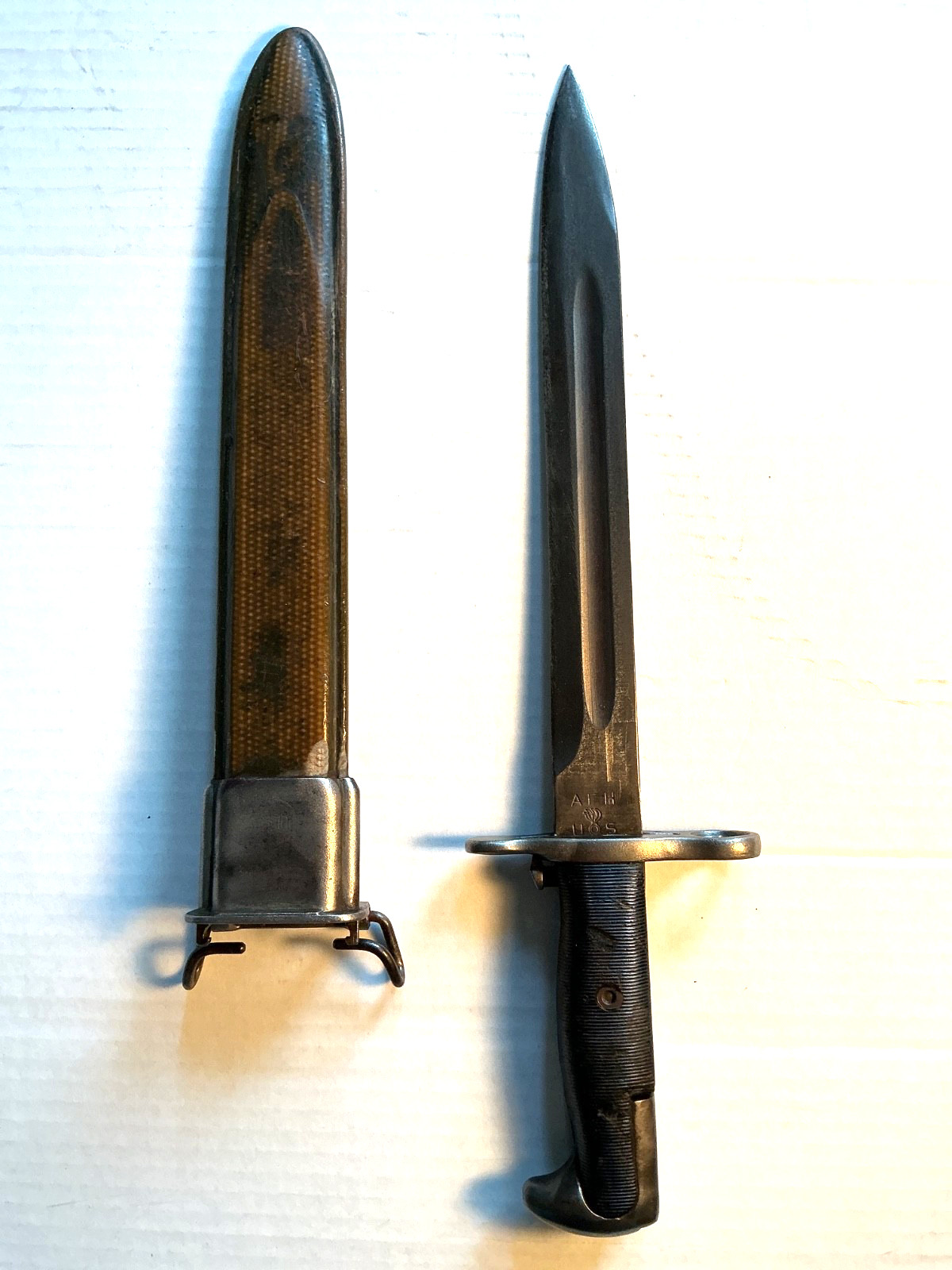 VINTAGE WWII U.S. A.F.H. UOS M1 GARAND BAYONET WITH SHEATH VINTAGE WWII U.S. A.F.H. UOS M1 GARAND BAYONET WITH SHEATH