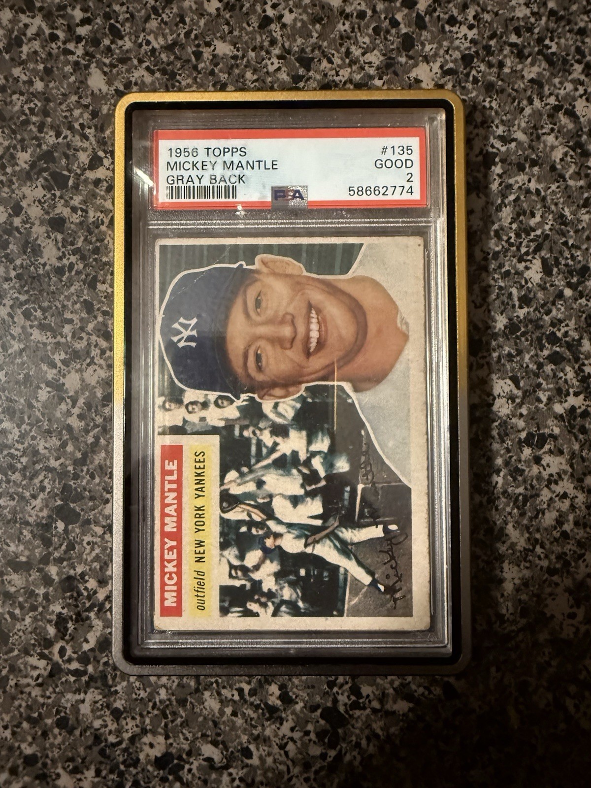 1956 Topps Mickey Mantle #135 Grey Back PSA 2 Good Yankees HOF