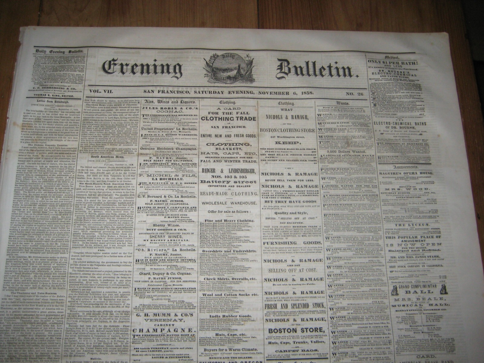 1858 San Francisco Newspaper, Lincoln/Douglas Senate Race