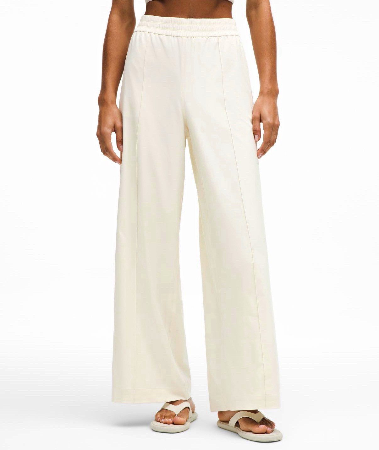 Lululemon Womens Ivory Wide-Leg Pants Mid-Rise Elastic Waist Pockets L NWOT Lululemon Womens Ivory Wide-Leg Pants Mid-Rise Elastic Waist Pockets L NWOT