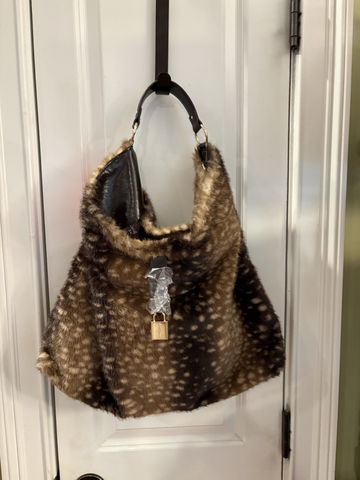 NWT Betsey Johnson Brown Spotted Faux Fur Handbag SKU SUPU
