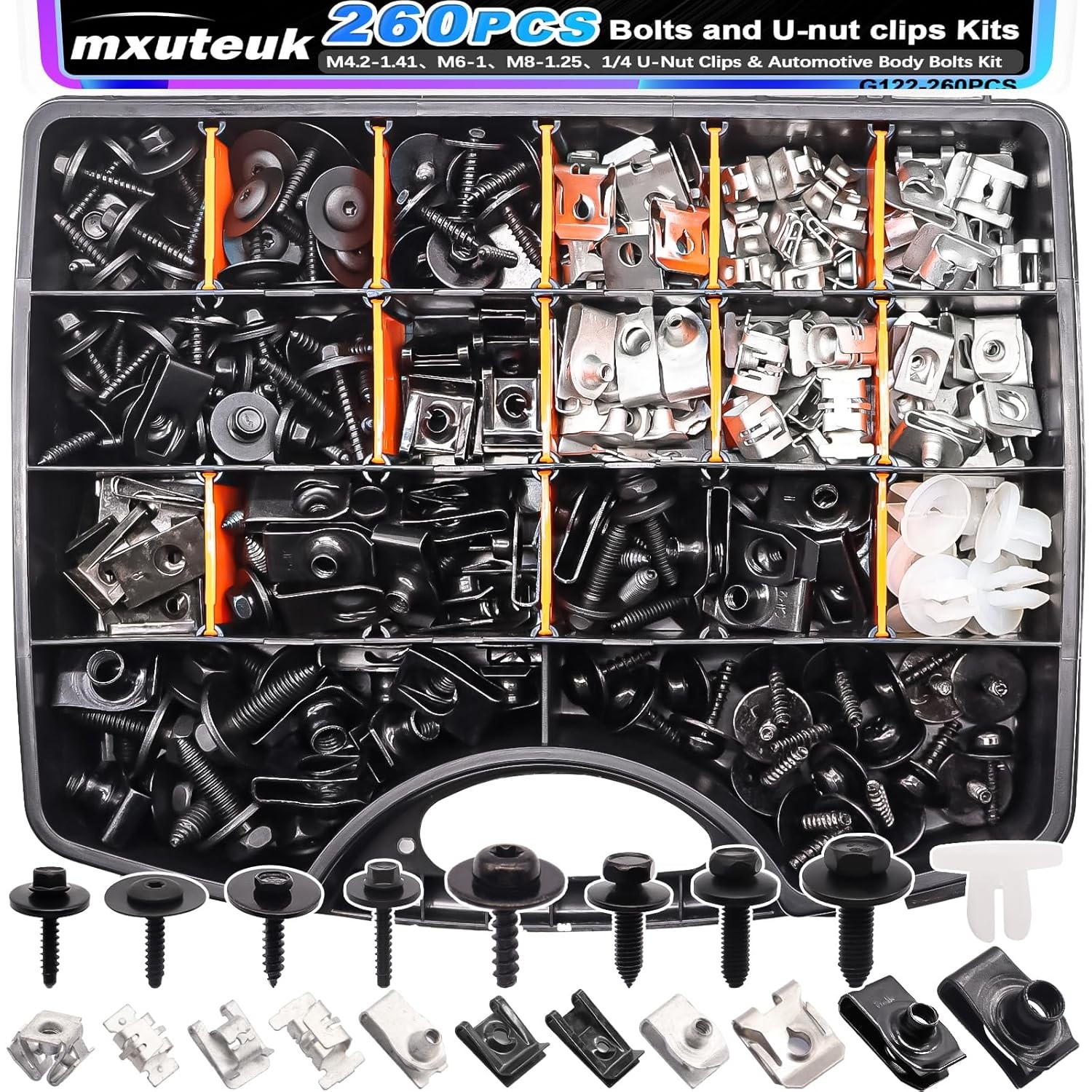 260PCS U-Nut Clips & Automotive Body Fender Bolts Kit,for Most Cars Fender 260PCS U-Nut Clips & Automotive Body Fender Bolts Kit,for Most Cars Fender