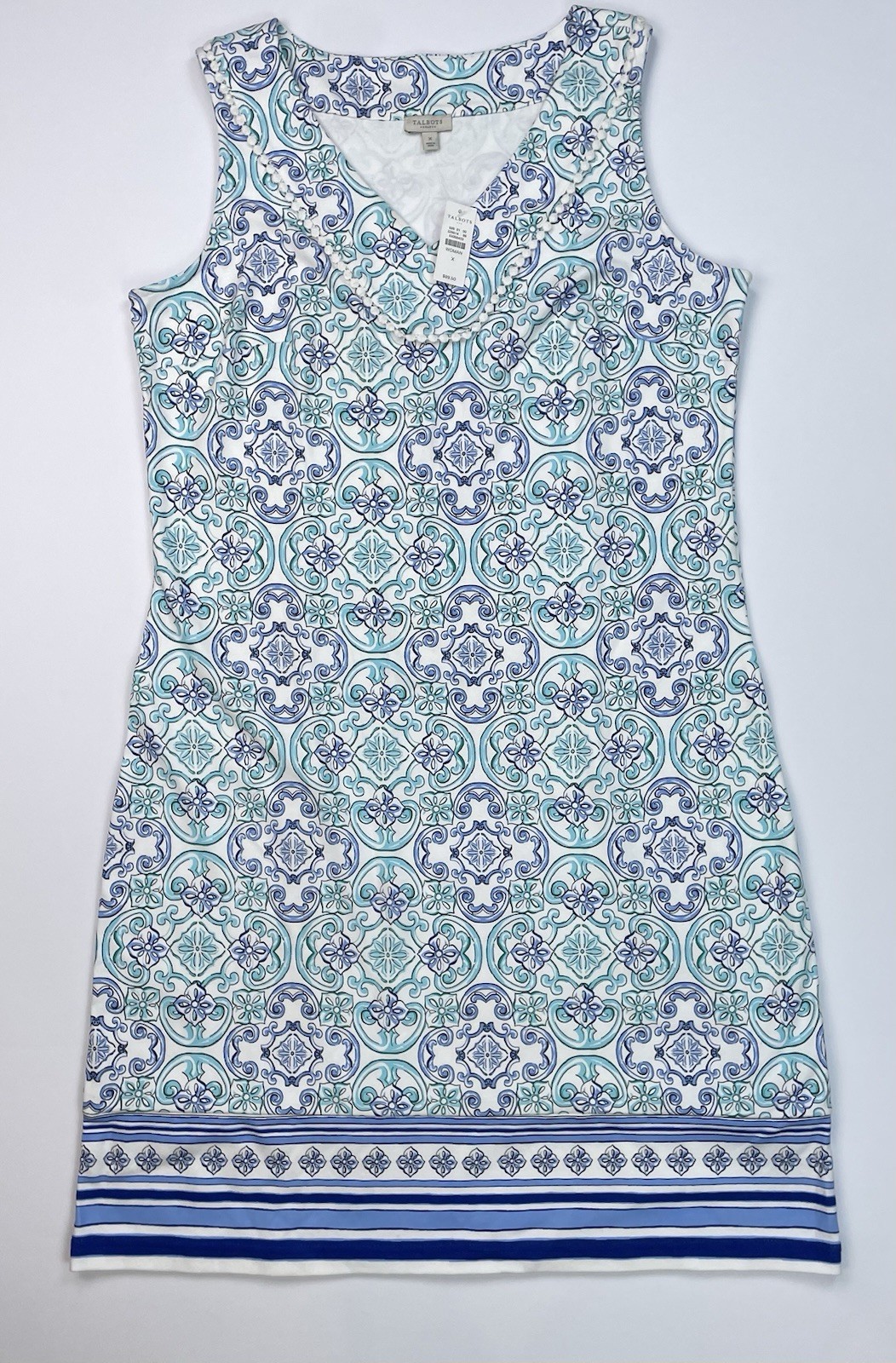 NWT Talbots Sleeveless Shift Dress Size X Mediterranean Mosaic Tile Blue Resort NWT Talbots Sleeveless Shift Dress Size X Mediterranean Mosaic Tile Blue Resort