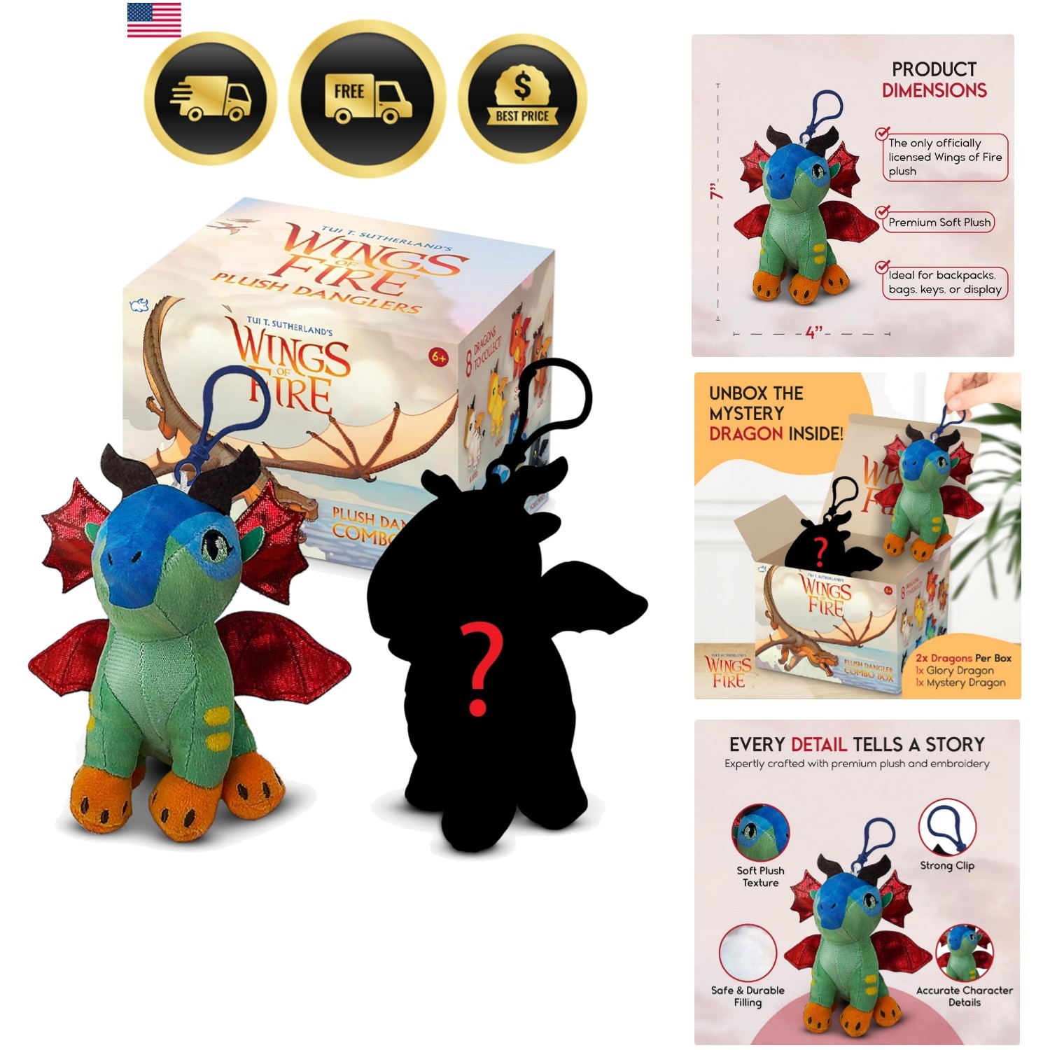 Tui T. Sutherland\'s - Wings of Fire Dragon Plush Stuffed Animal - Glory & Mys...