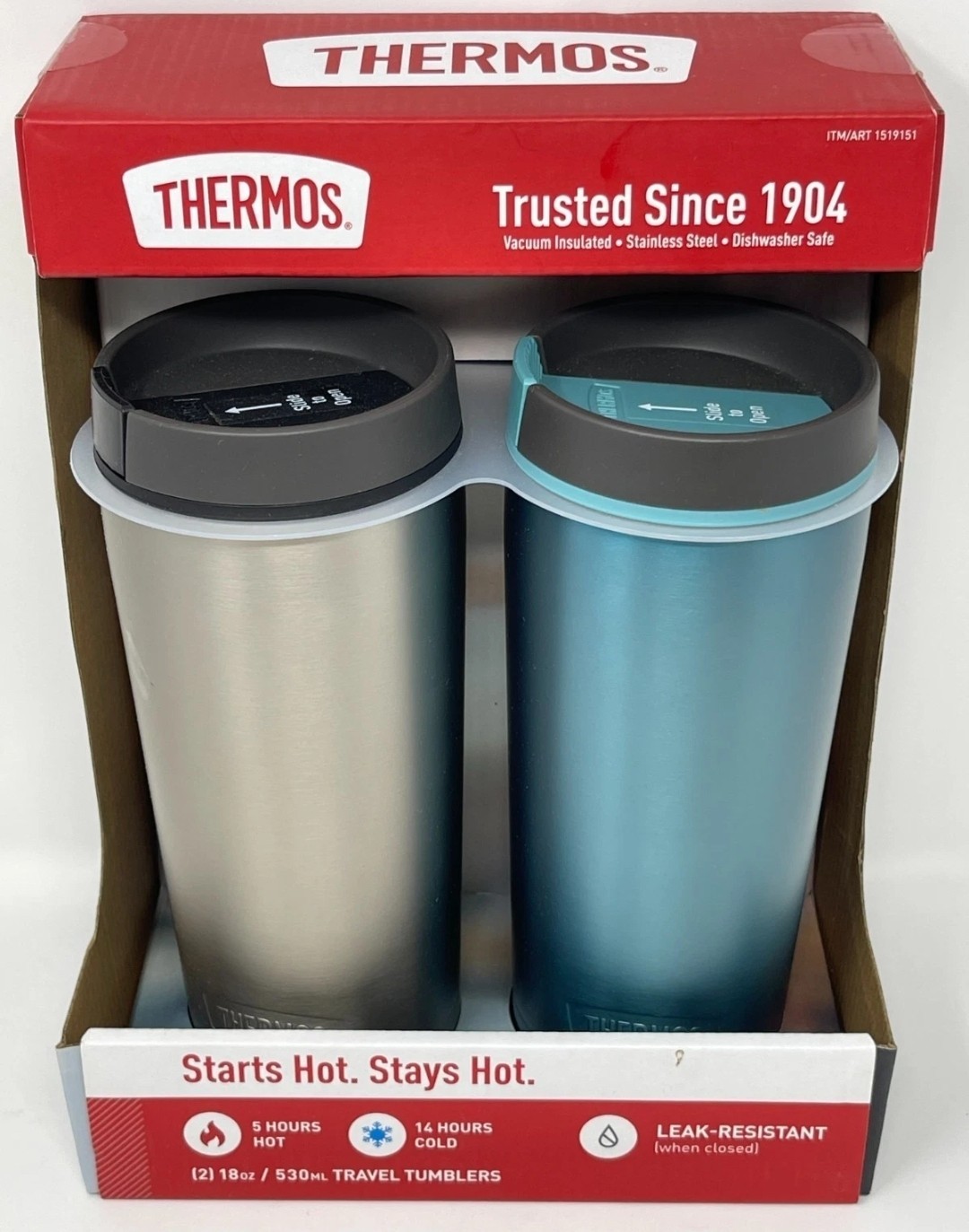 Thermos Stainless Steel 18 Oz Vacuum Insulated Travel Tumbler 2-pack Hot or Cold