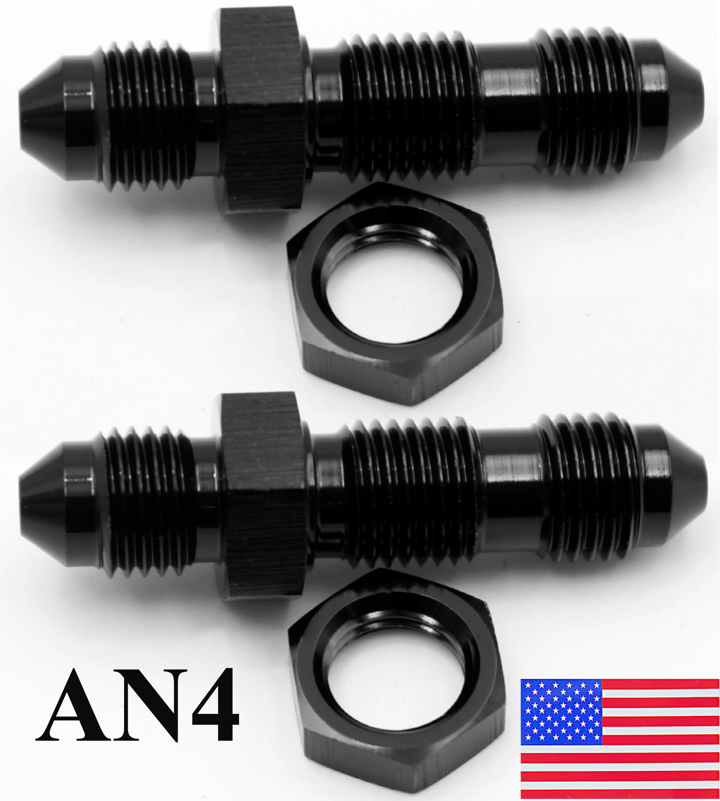 2PCS -4 AN Male Straight Flare Bulkhead Fittings Union with Nut for Fuel USA