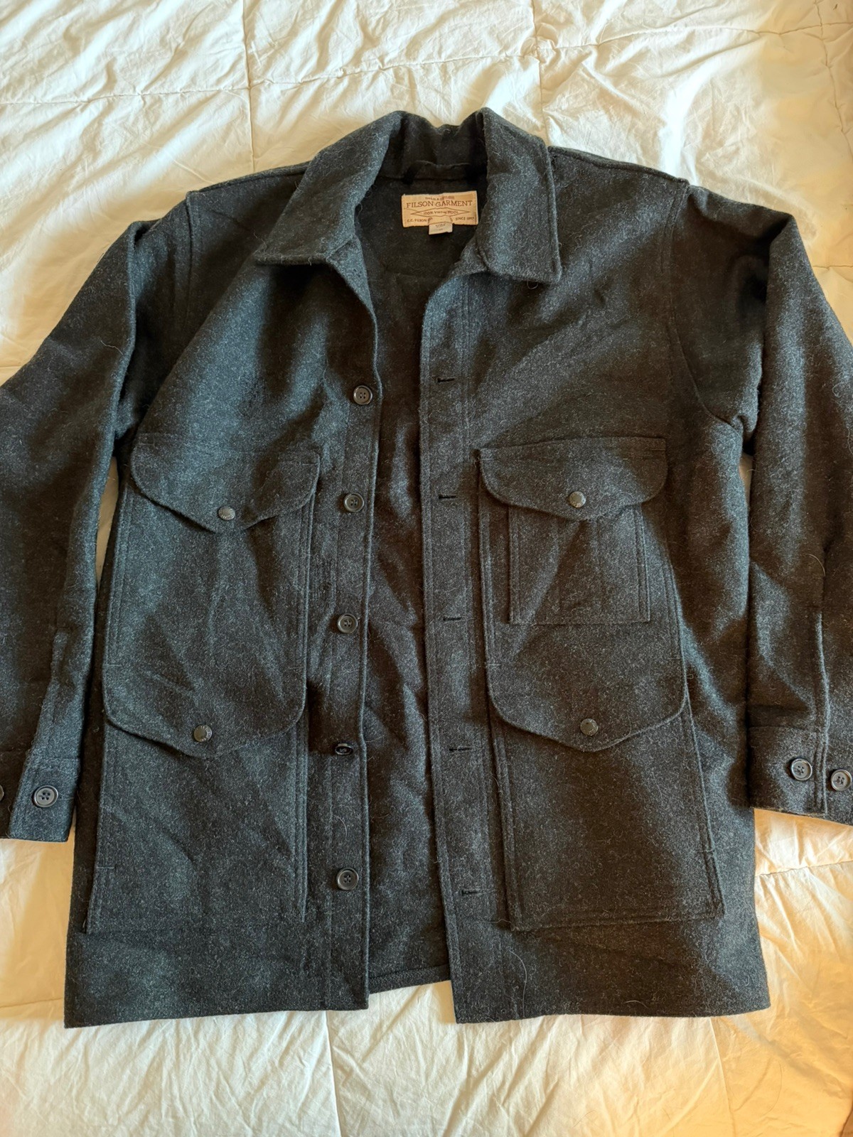 Filson Men’s Mackinaw Wool Cruiser Jacket - 44 - Black / Charcoal - made in USA Filson Men’s Mackinaw Wool Cruiser Jacket - 44 - Black / Charcoal - made in USA