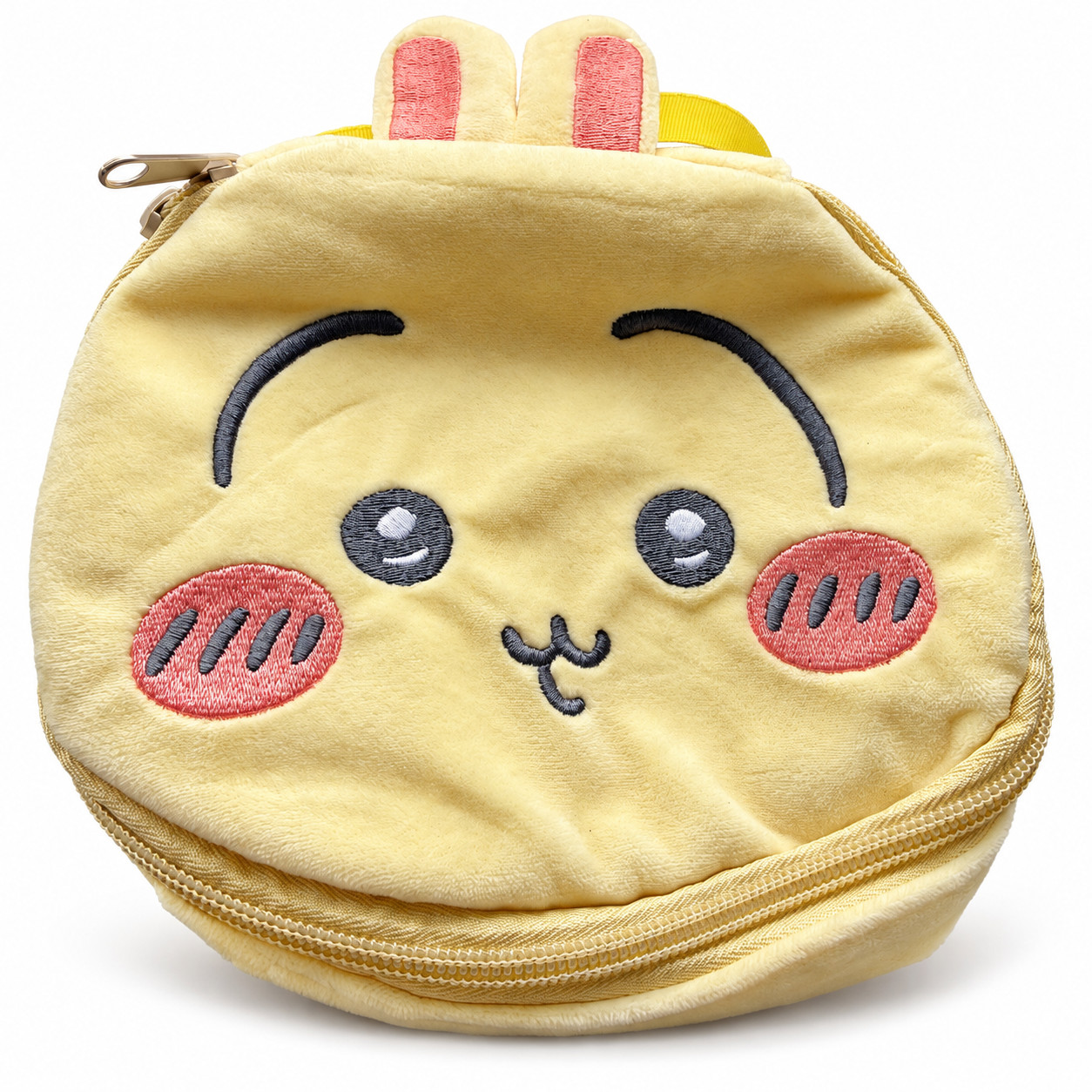 b8-128 Chiikawa Bakery Usagi Bread Face Plush Zipper Pouch Yellow