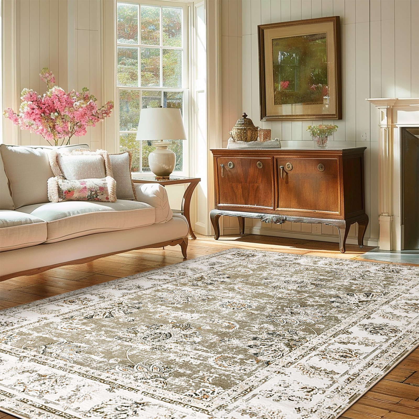 6 x 9 Vintage Floral Area Rug Washable Non-Slip Living Room Teal Pink Blue