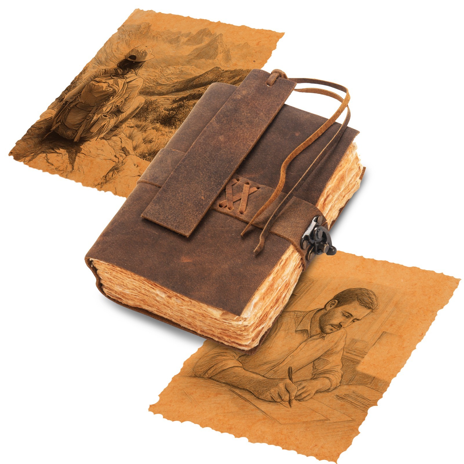 Vintage Leather Journal, 200 Thick Pages, Antique Chronicle Notebook