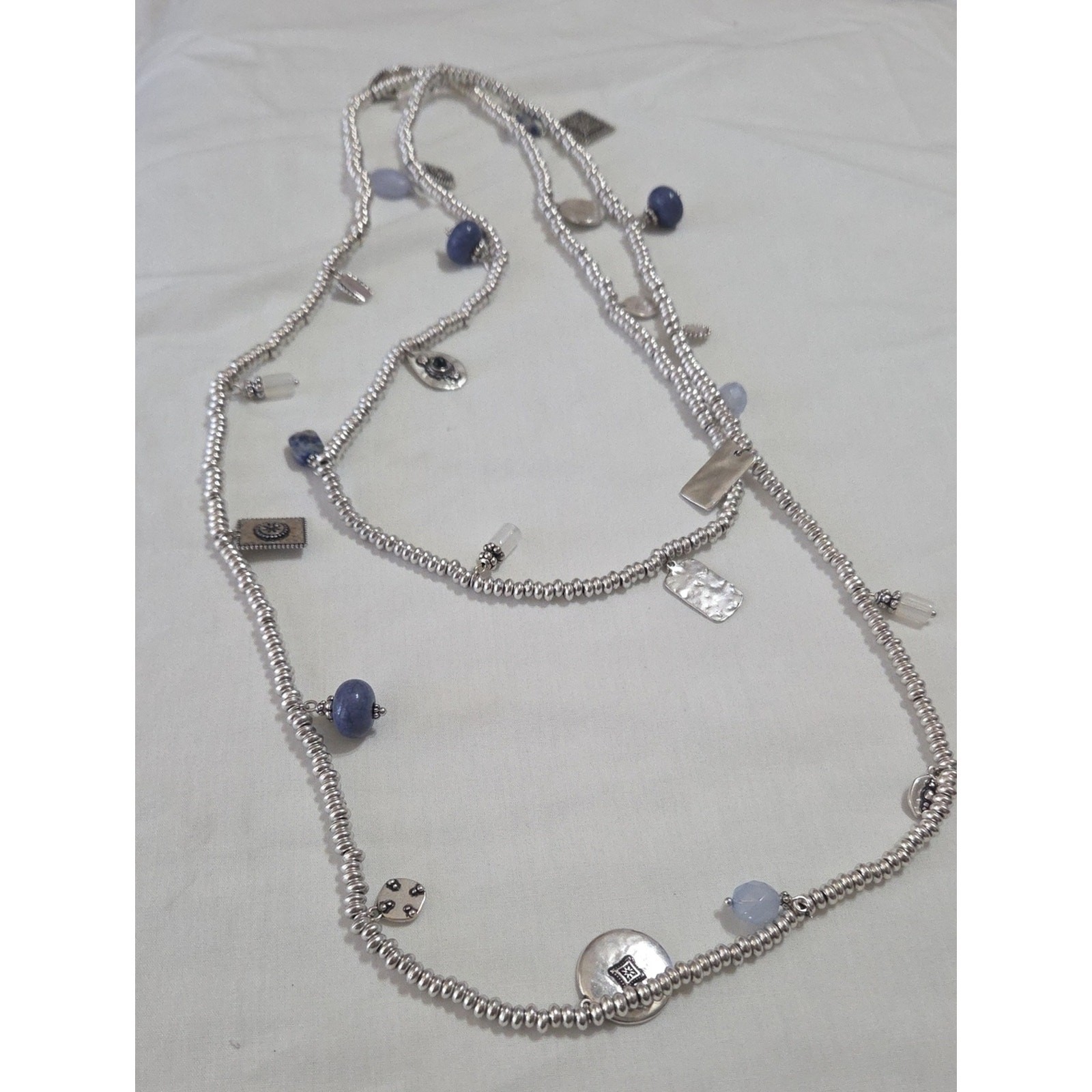 Chico\'s Silver-tone & Blue Stone Long Necklace