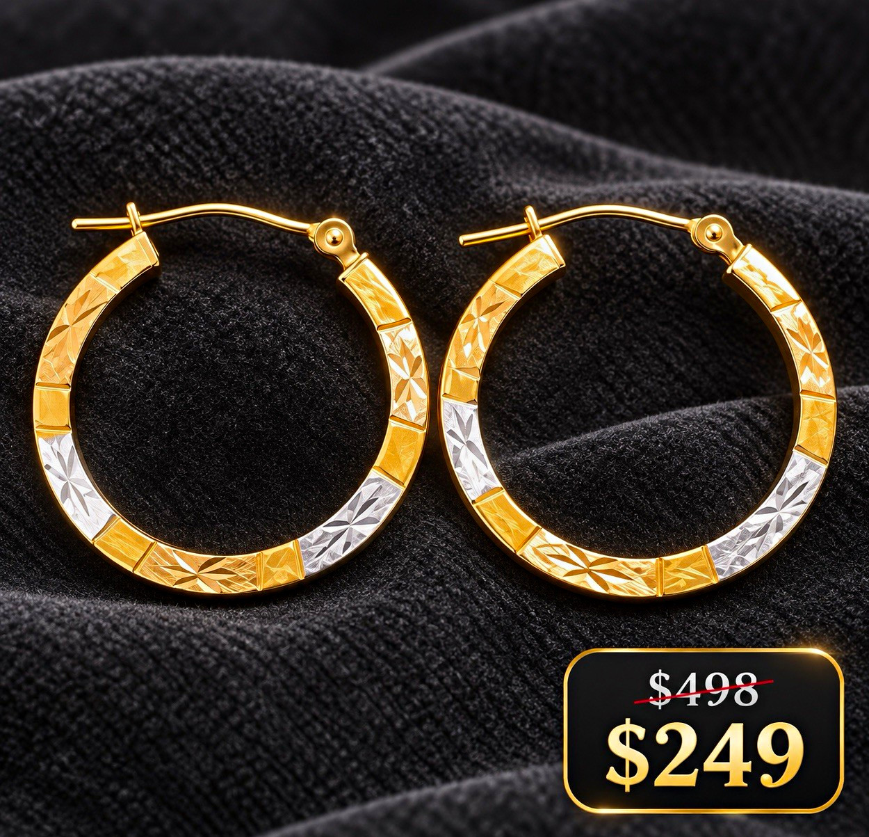 14k Multi-Tone Gold Round Hoop Earrings Latch Back Closure 0.75 in 1.08 gms.