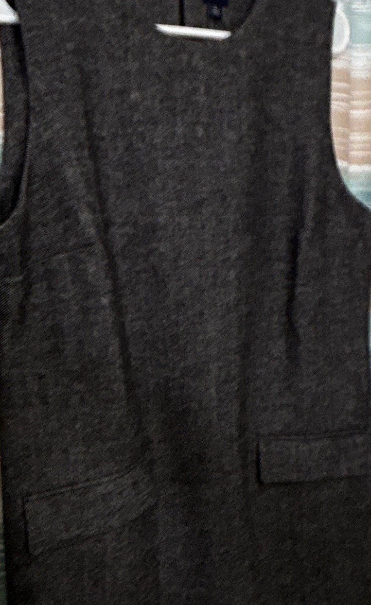 GAP Gray Herringbone Tweed Shift Dress Sleeveless Pockets Lined Zip L Petite