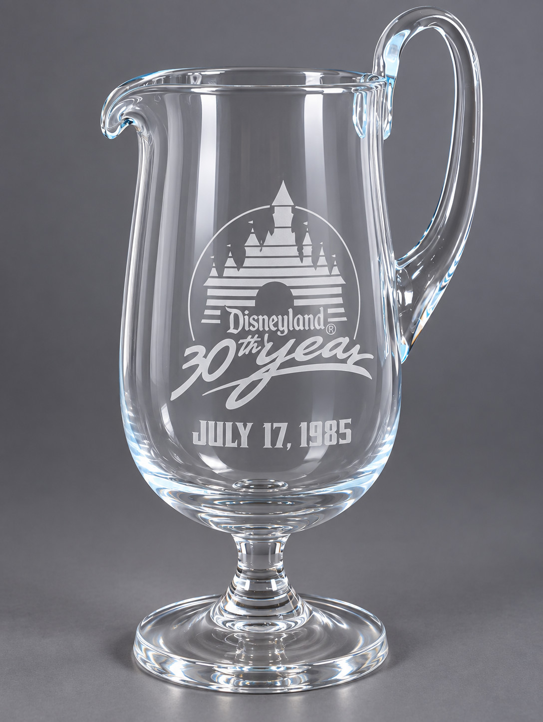 Vintage Disneyland 30th Anniversary Glass Foot Pitcher July 17, 1985 Disney 48oz