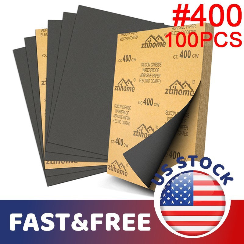 50Pcs Wet and Dry Sandpaper Waterproof Abrasive Sanding Paper Sheets 400 Grit