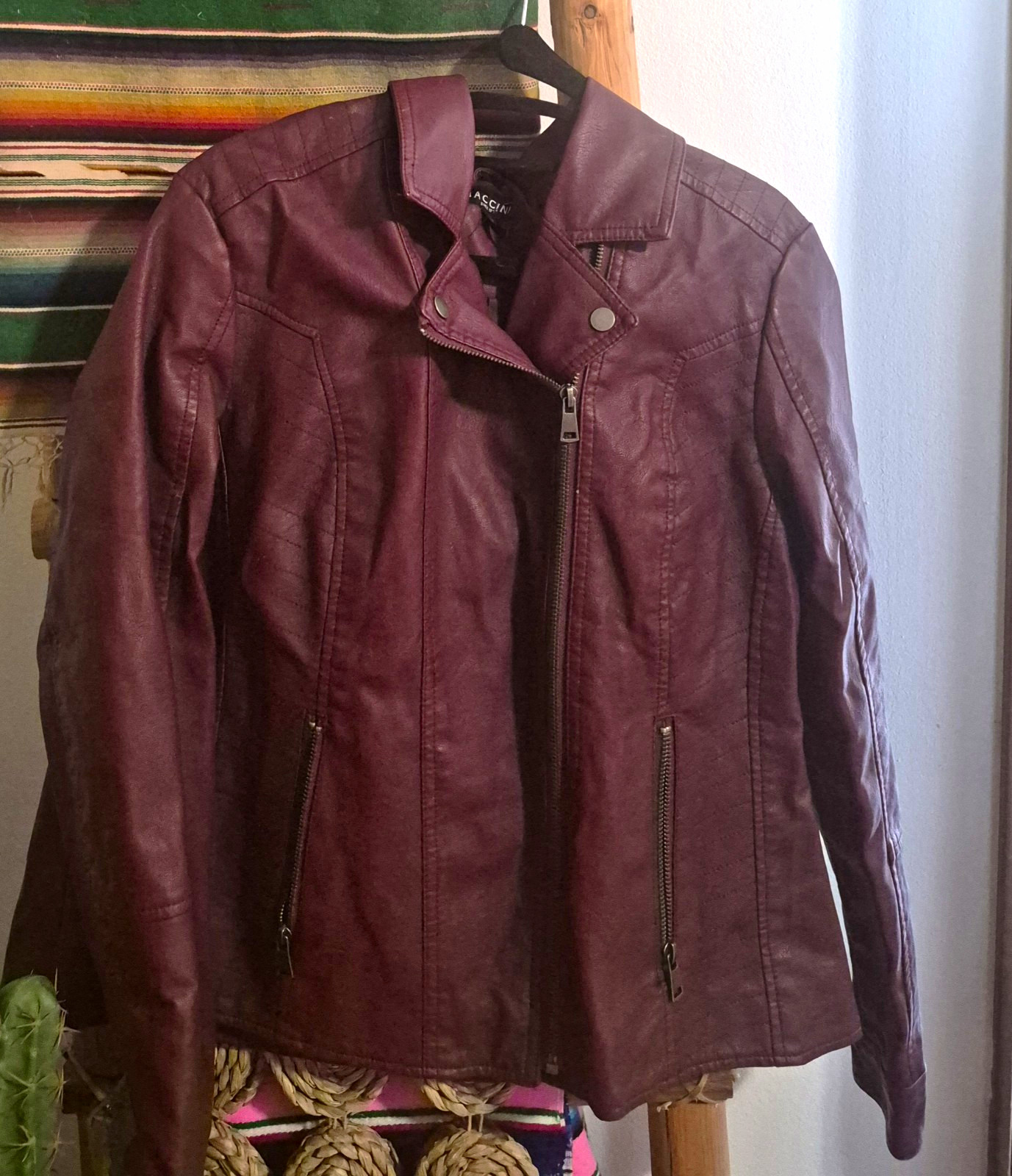 BACCINI Women\'s XL Burgundy Short Biker Jacket Collared Full Zip Long Sleeve BACCINI Women\'s XL Burgundy Short Biker Jacket Collared Full Zip Long Sleeve