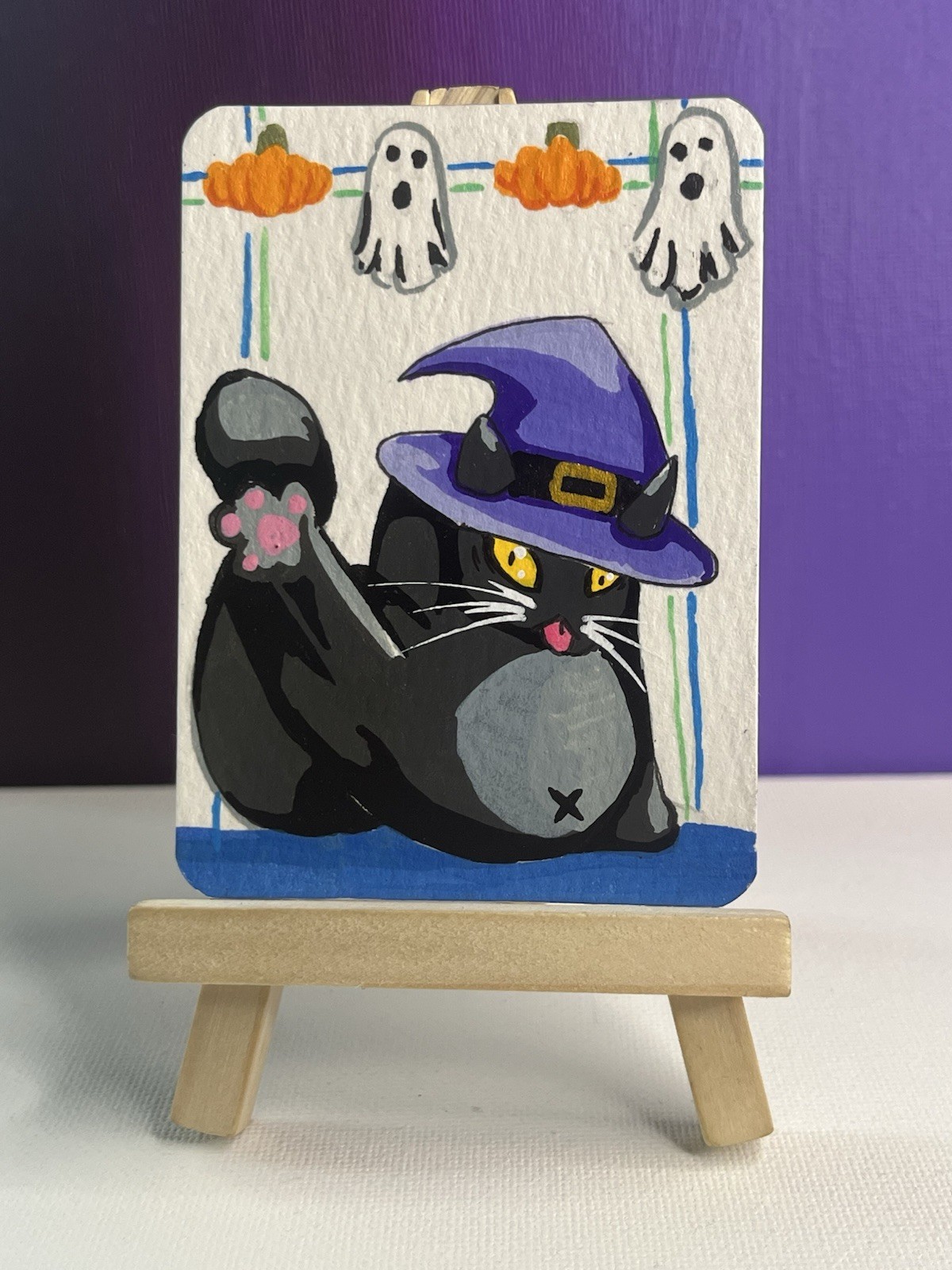 ACEO Original Painting Spooky Halloween Fall Black Cat Nature By ShortbusExpress ACEO Original Painting Spooky Halloween Fall Black Cat Nature By ShortbusExpress