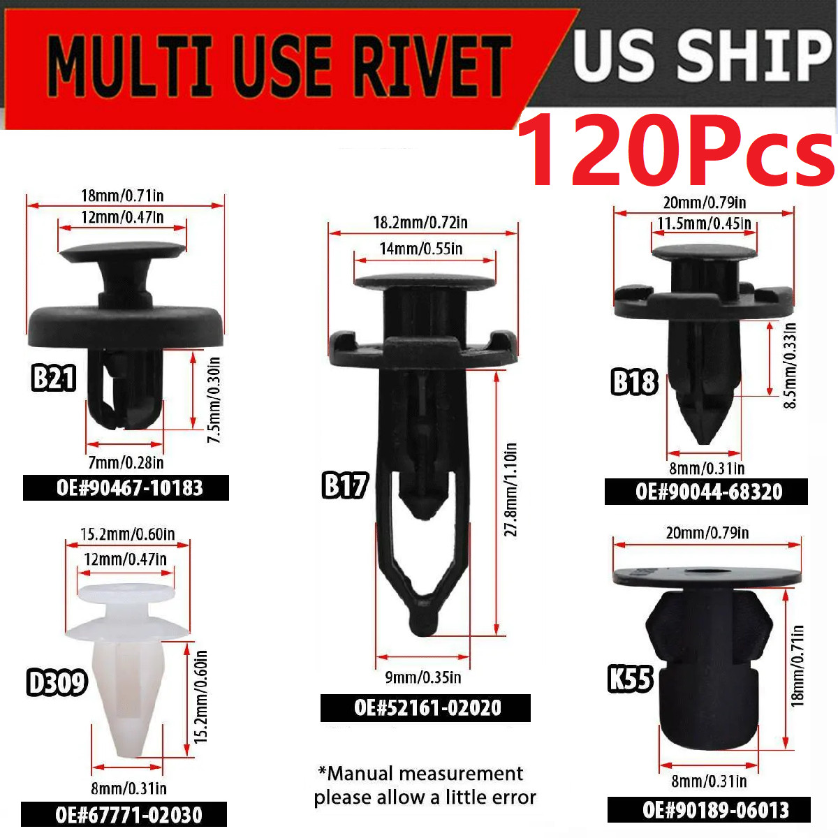 120 PCS Fasteners Trim Panel Clips Bumper Fender Push Pin Rivets For Toyota