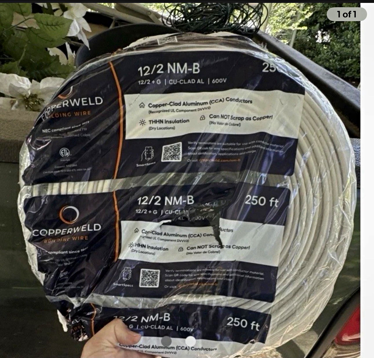 Copperweld 12/2 NM-B Copper-Clad Aluminum CCA Solid Cable White 250 ft 600V Copperweld 12/2 NM-B Copper-Clad Aluminum CCA Solid Cable White 250 ft 600V