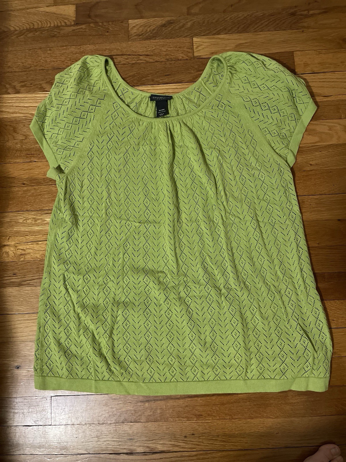 Lane Bryant Women’s Green Solid Knit Cotton Pleated Scoop Neck Top 18/20W