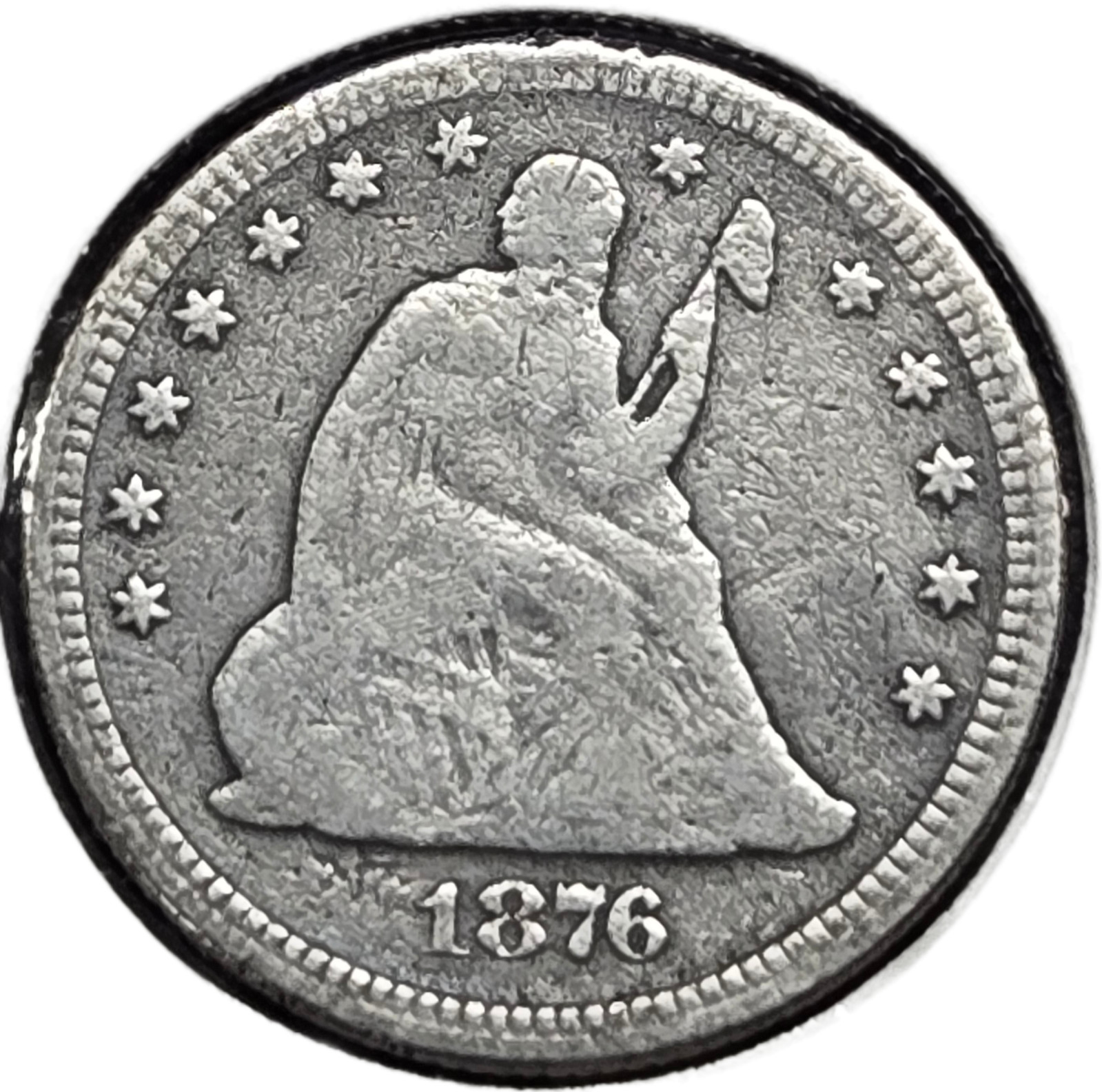 1876-CC G-VG Seated Liberty Quarter – 90% Silver – Historic U.S. Coin