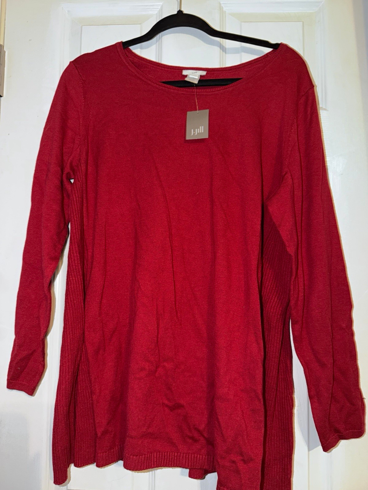 J. Jill Women’s Petite LP Red Knit Scoop Neck Long Sleeve Pullover Sweater