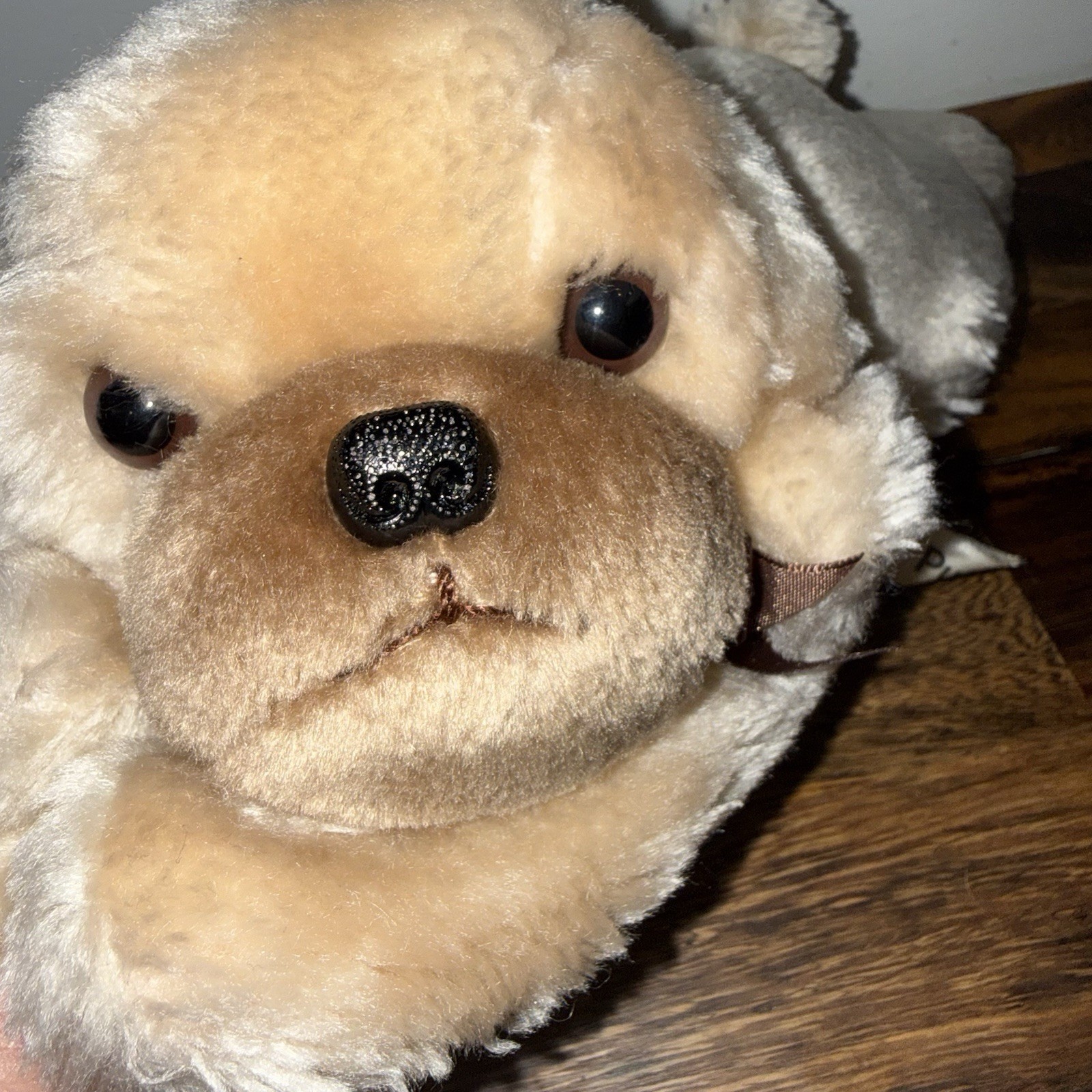 VINTAGE RUSS BERRIE PUFF PUFF TAN LAYING PUPPY DOG STUFFED ANIMAL PLUSH TOY