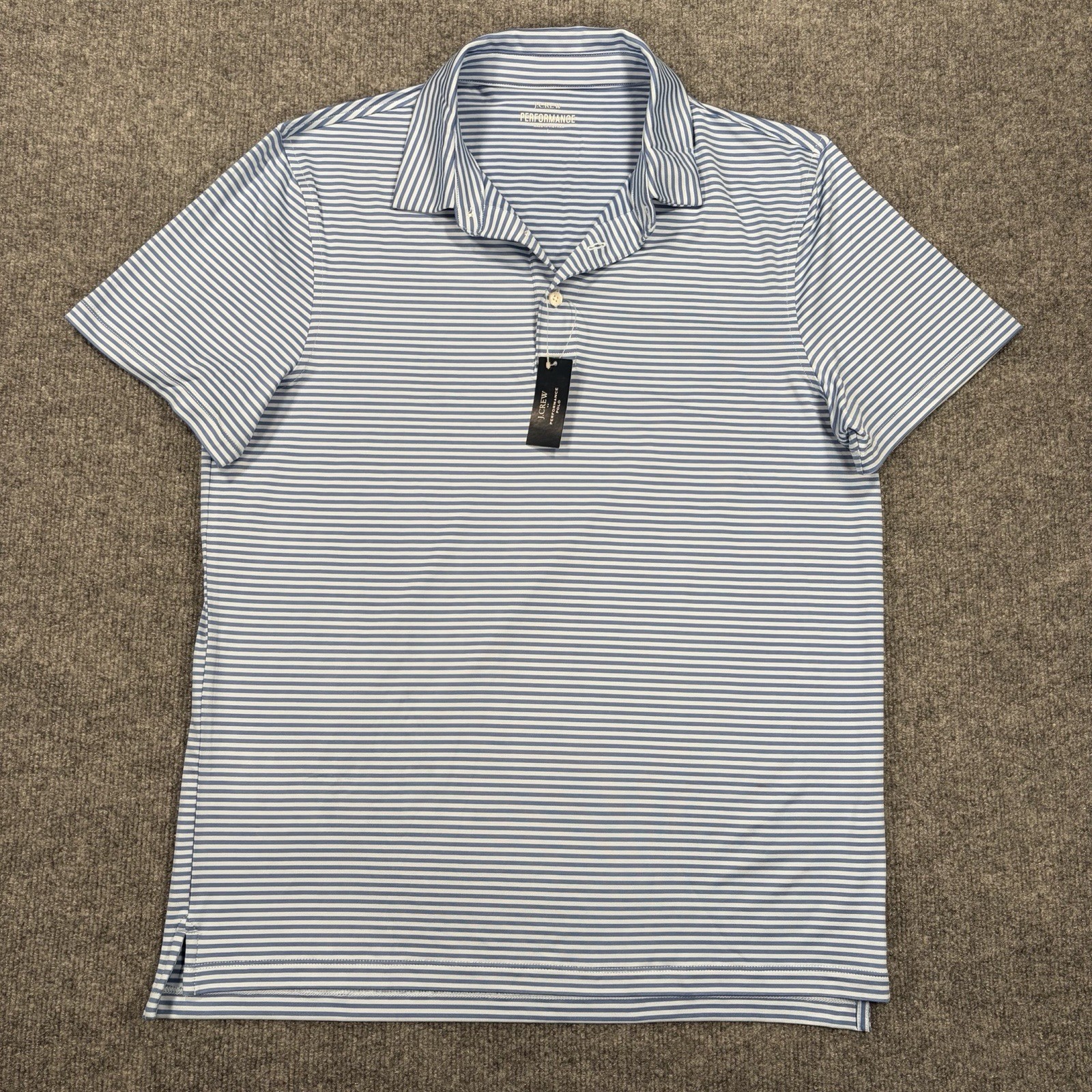 NWT J Crew Polo Shirt Men L Blue Striped Performance Golf Stretch Athletic