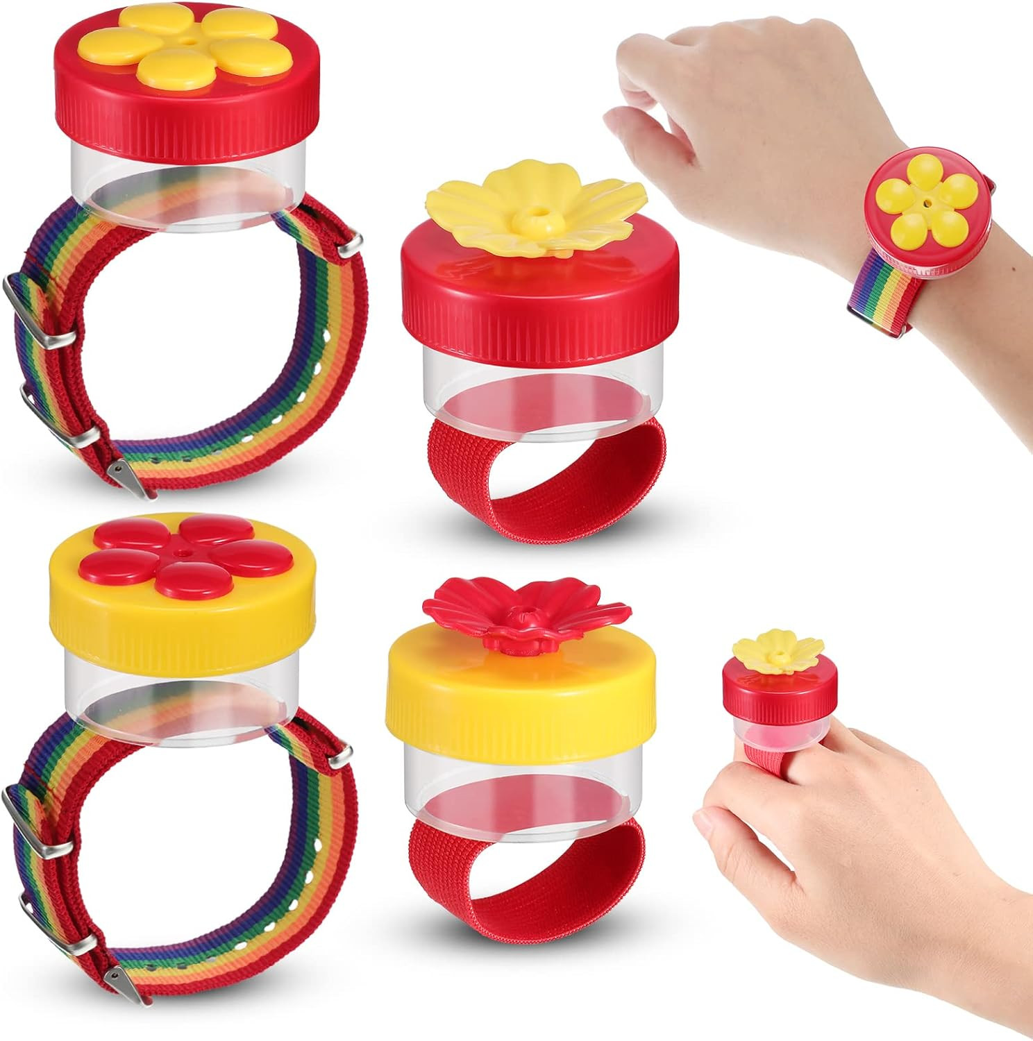 Zopeal 4 Pieces Hummingbird Hand Feeder Adjustable,Ring and Wrist Style