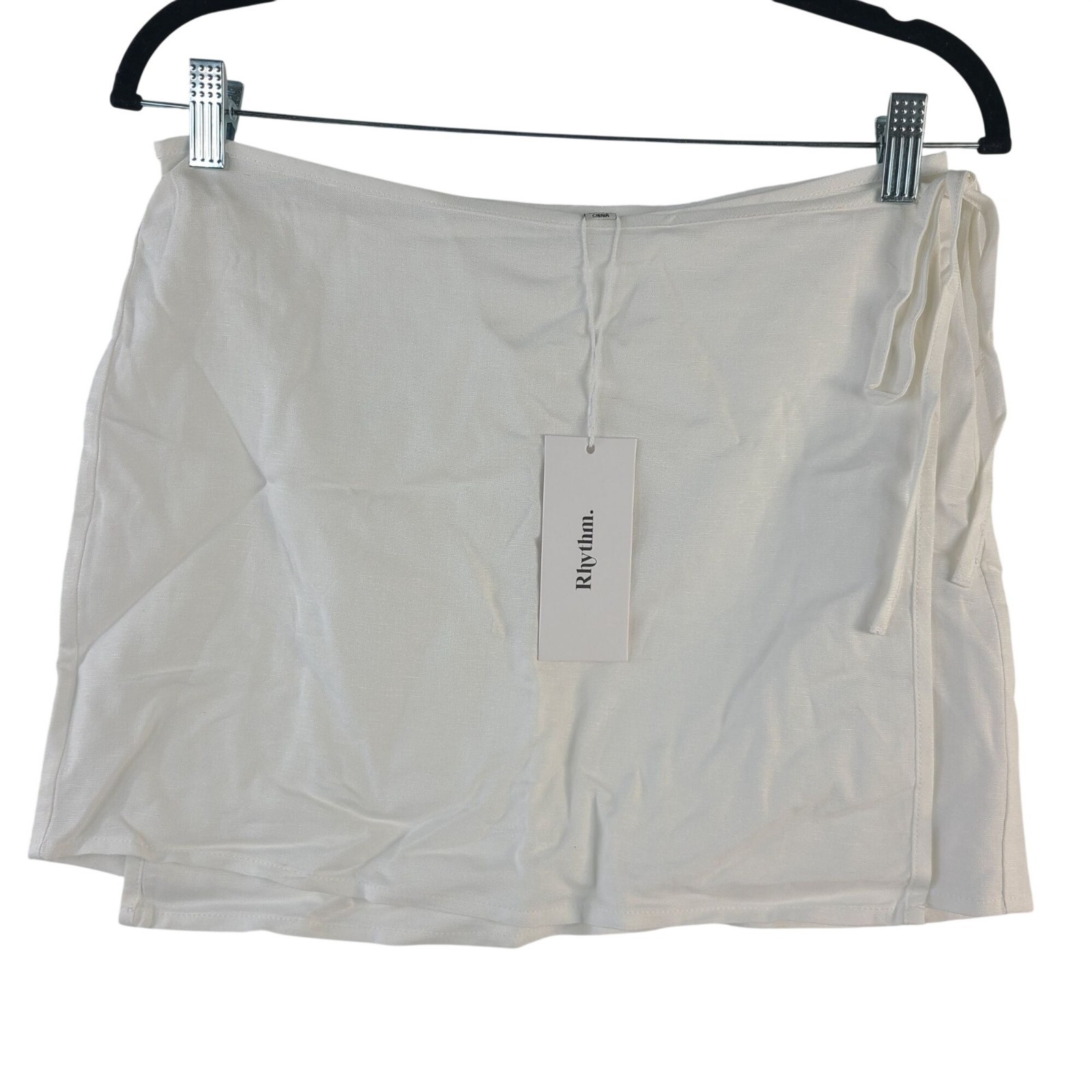 NEW Rhythm Louise Wrap Mini Skirt White Women\'s Size M Rayon Linen Blend
