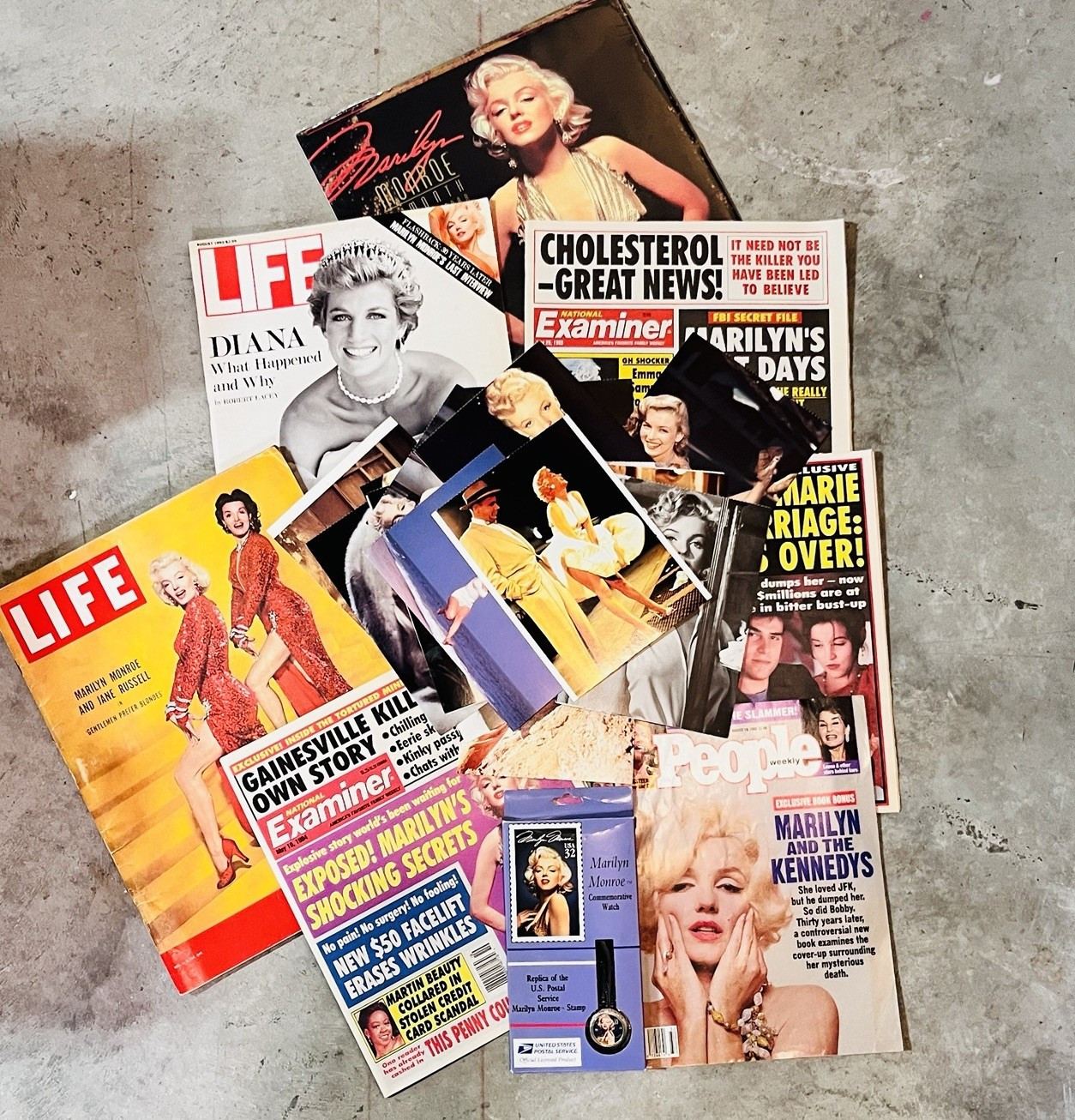 Vintage Marilyn Monroe LOT LIFE Magazine, Watch, Postcards, Calendar Collectable