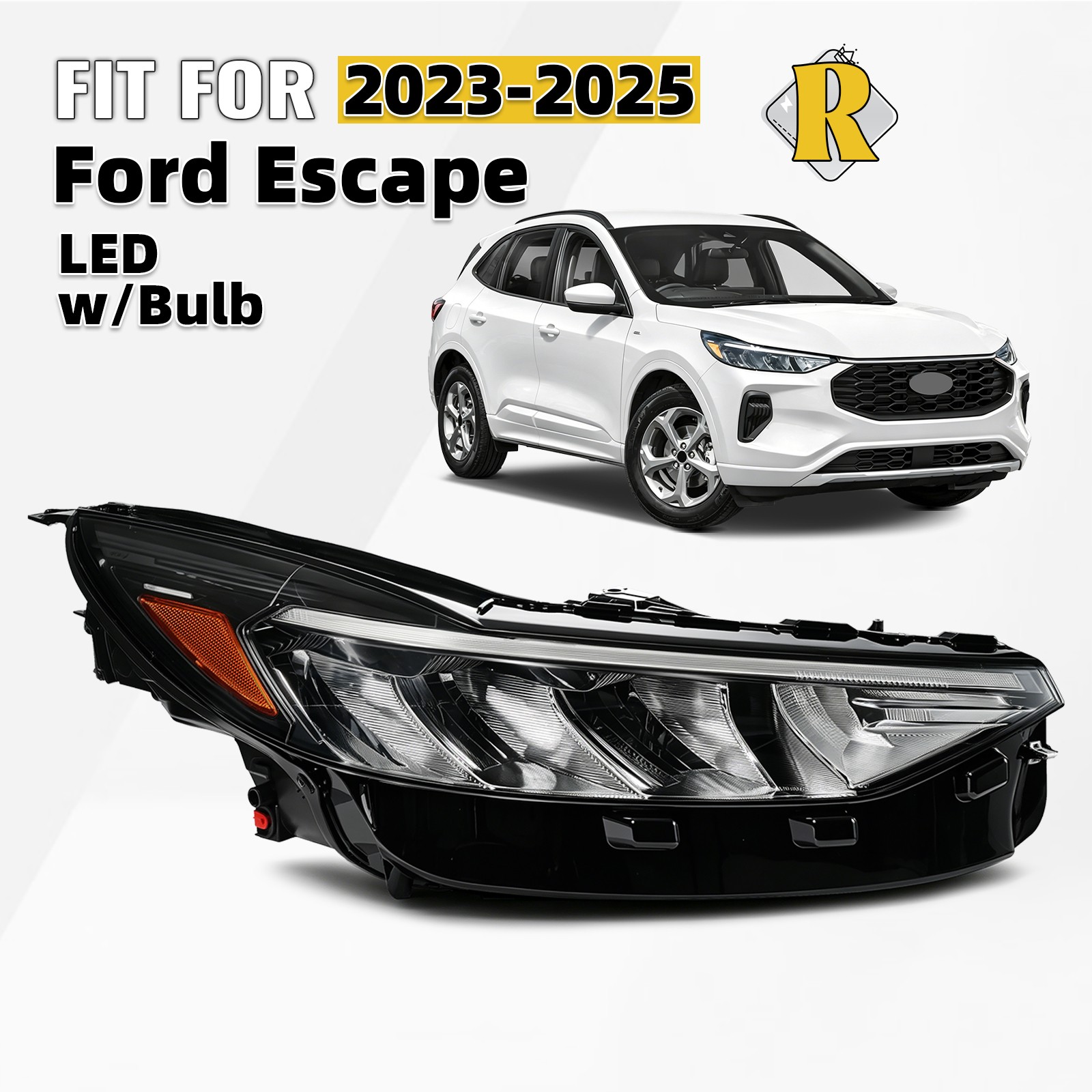 Full LED Headlight For 2023-2025 Ford Escape w/Bulb w/Black Housing Right Side Full LED Headlight For 2023-2025 Ford Escape w/Bulb w/Black Housing Right Side