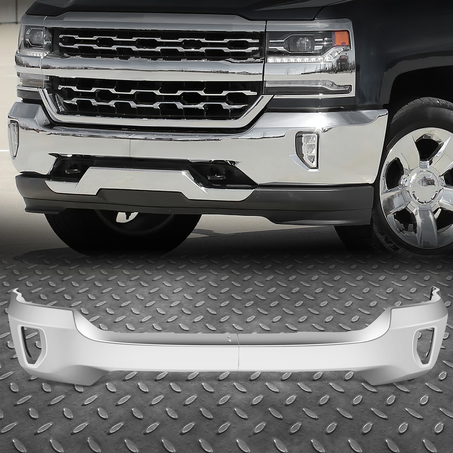 Front Chrome Bumper Face Bar w/ Fog Light Holes for 16-19 Chevy Silverado 1500 Front Chrome Bumper Face Bar w/ Fog Light Holes for 16-19 Chevy Silverado 1500