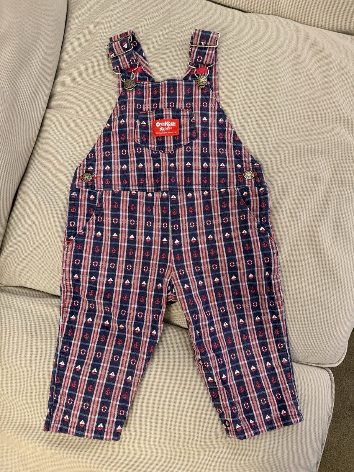 OshKosh B\'gosh Vintage Navy Print Plaid Overalls 24M