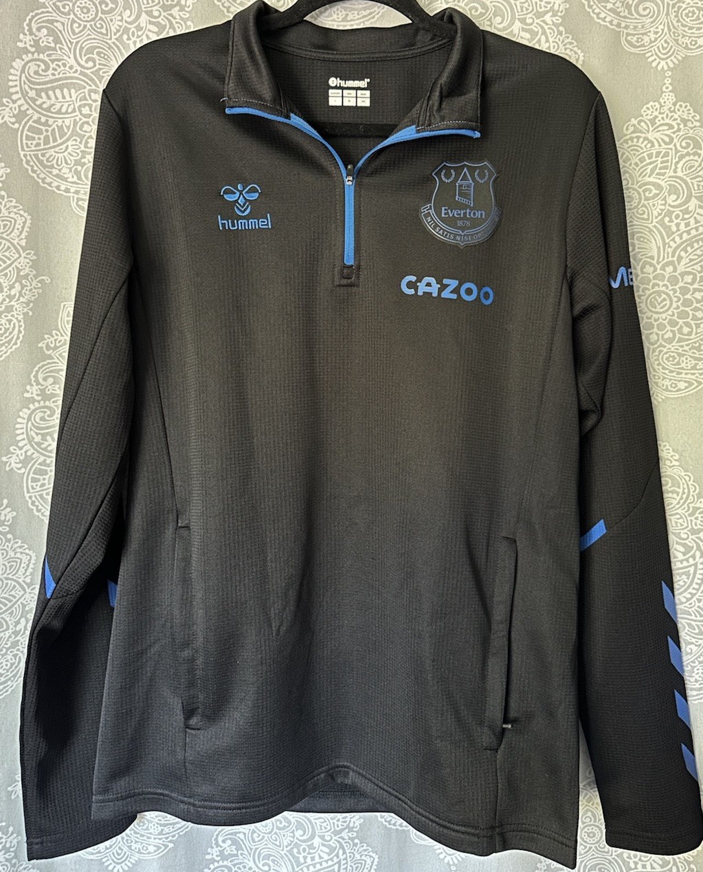 Everton FC Hummel Cazoo 1/4 Zip Training Top Soccer Jacket Mens M Black EPL